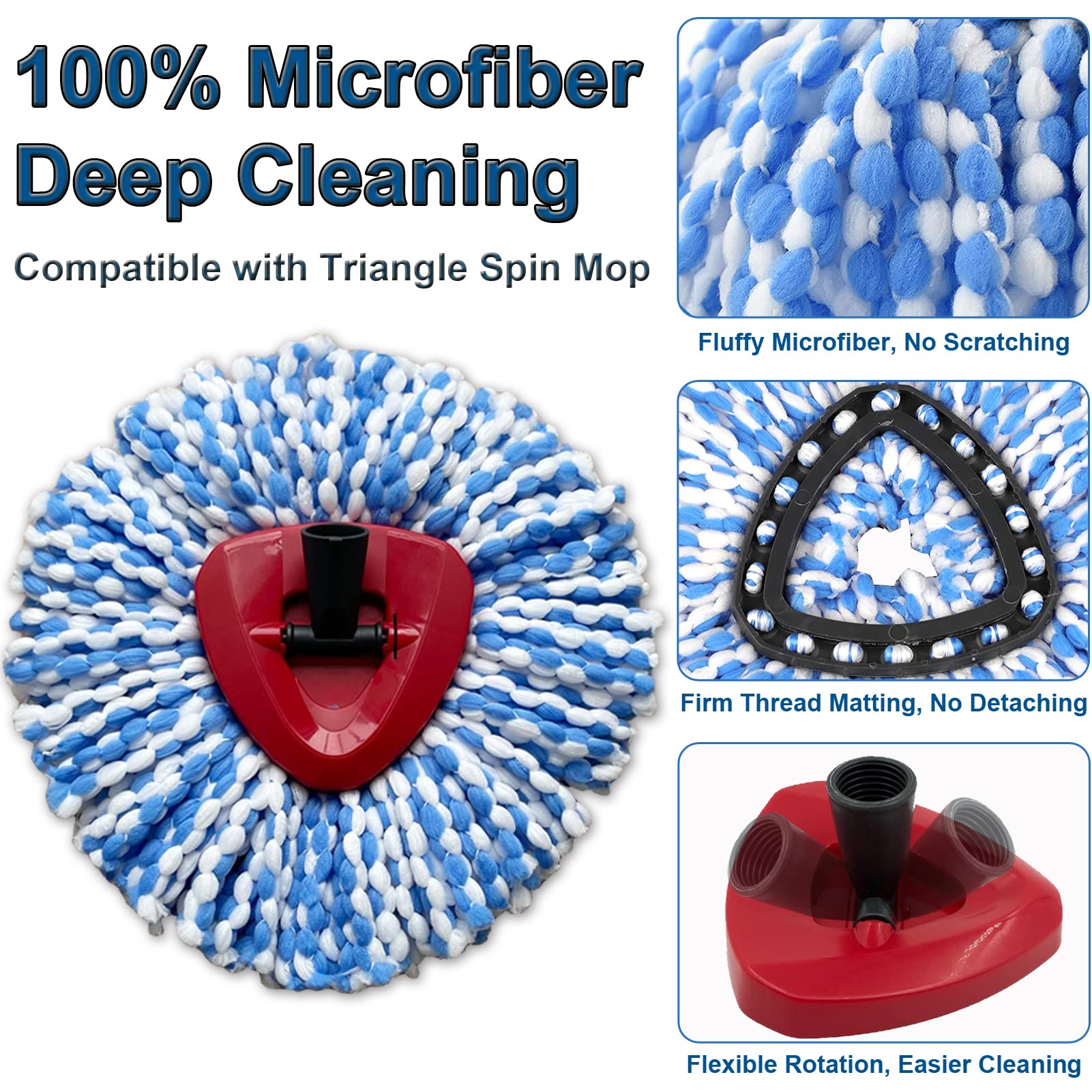 O-Cedar Spin Mop Replacement Heads - 2 Pack Microfiber Triangle Mop Refills with 1 Mop Base Part | Compatible with O-Cedar 2-Tank System | Easy Cleaning for Floors, Tiles & Hardwood Surfaces | Perfect for Kitchen, Bathroom & Household Cleaning