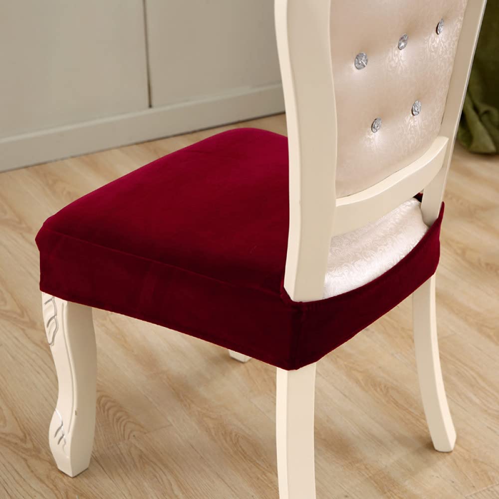 Premium Thick Velvet Dining Chair Covers - Elastic Stretch Slipcovers for Kitchen & Dining Room Chairs (Wine Red, 1-Piece) - Waterproof & Anti-Slip Seat Protectors for Home, Office, and Restaurant Use