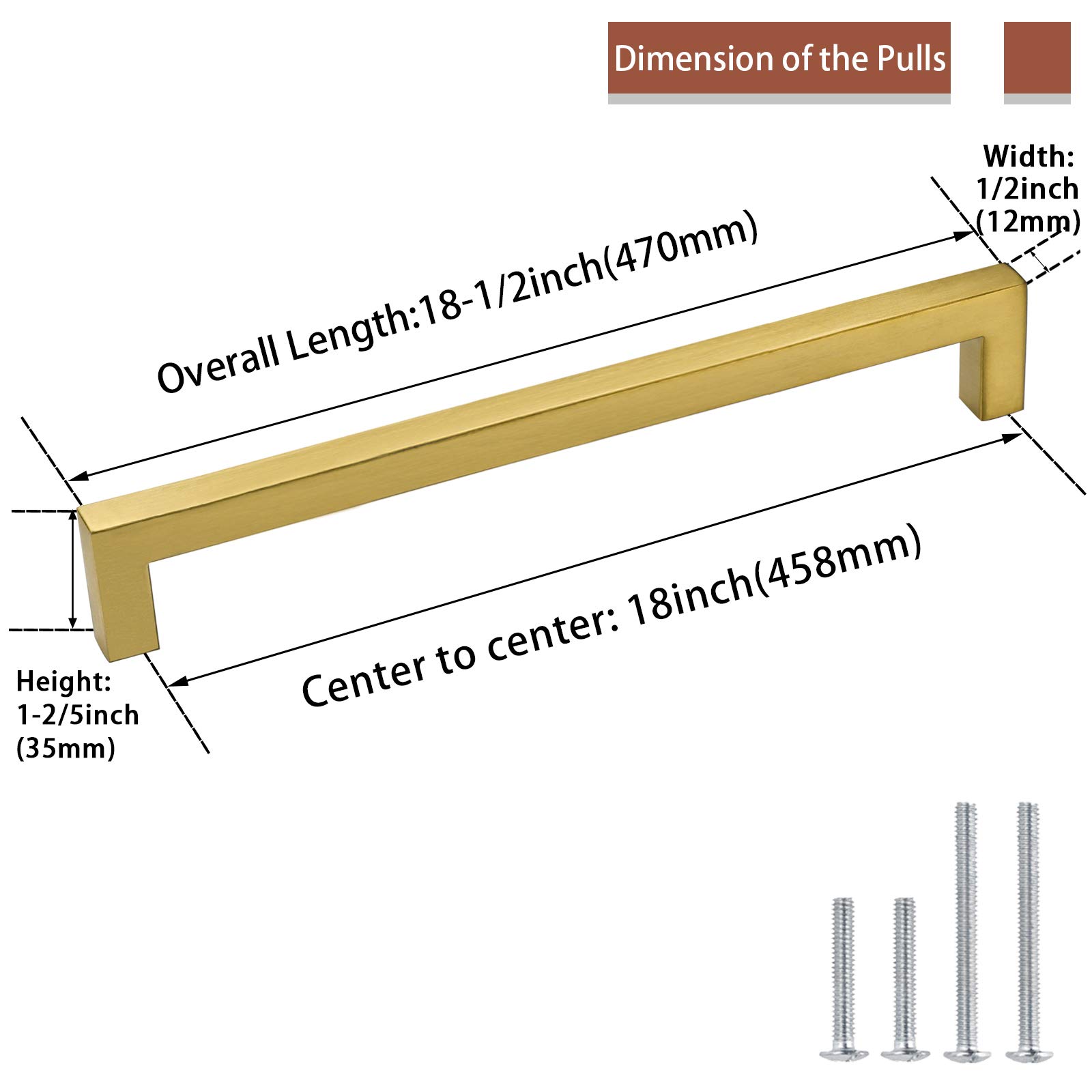 GoldenWarm Square Bar Cabinet Pulls - Solid Brass Cabinet Handles & Drawer Pulls for Kitchen, Bathroom & Furniture (LSJ12GD458) | Modern T-Bar Design Hardware for Cupboards, Dressers & Cabinetry