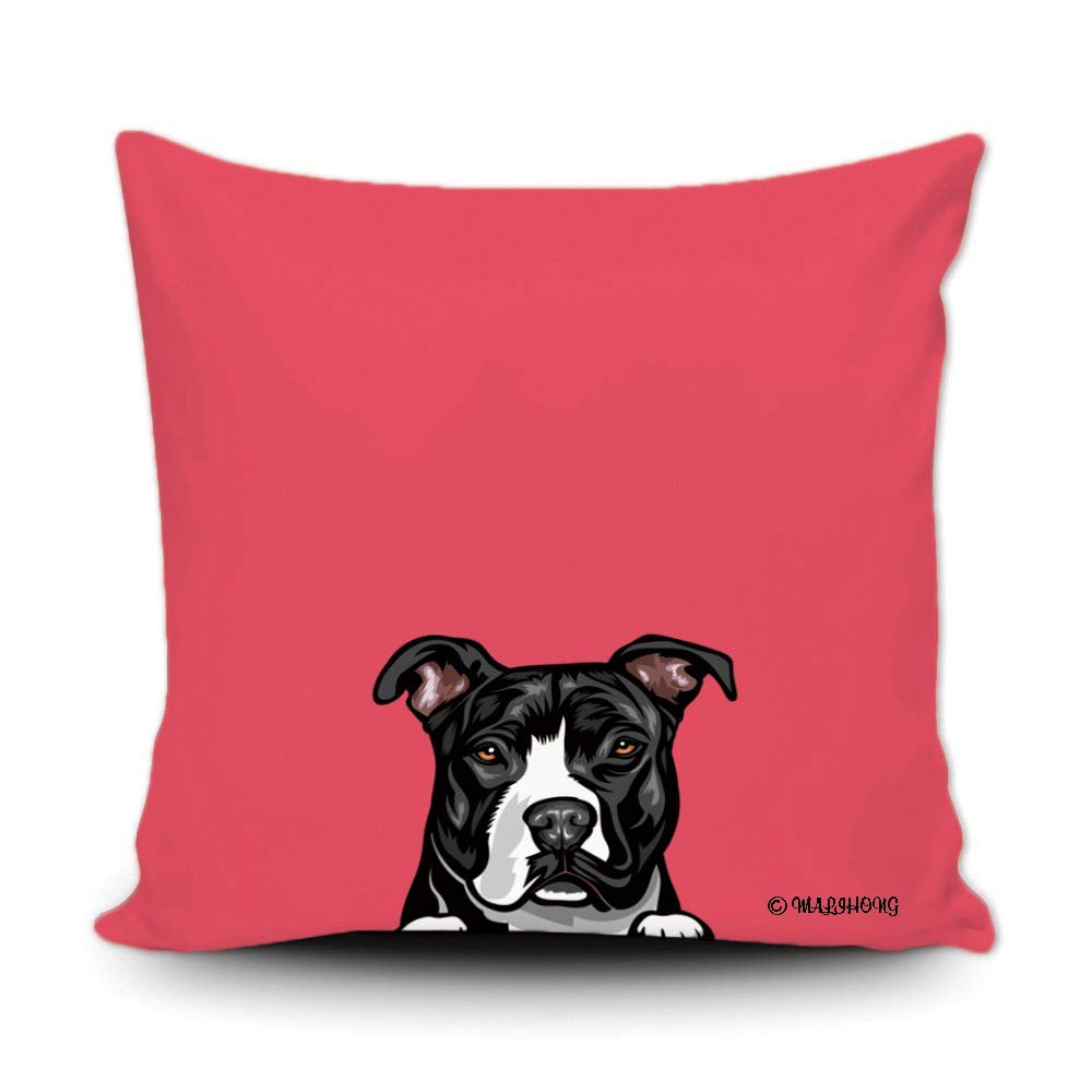 Cute Peeking Pit Bull Dog Throw Pillow Cover - Macaron Rose Pink Decorative Pillow Case 16x16 Inch for Sofa, Bed, Living Room & Home Decor - Perfect for Pet Lovers & Cozy Home Styling
