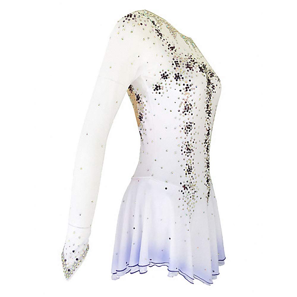 Purple & Yellow Halo Dye Spandex Ice Skating Dress with Handmade Crystals - Long Sleeve Figure Skating Costume for Competitions & Performances