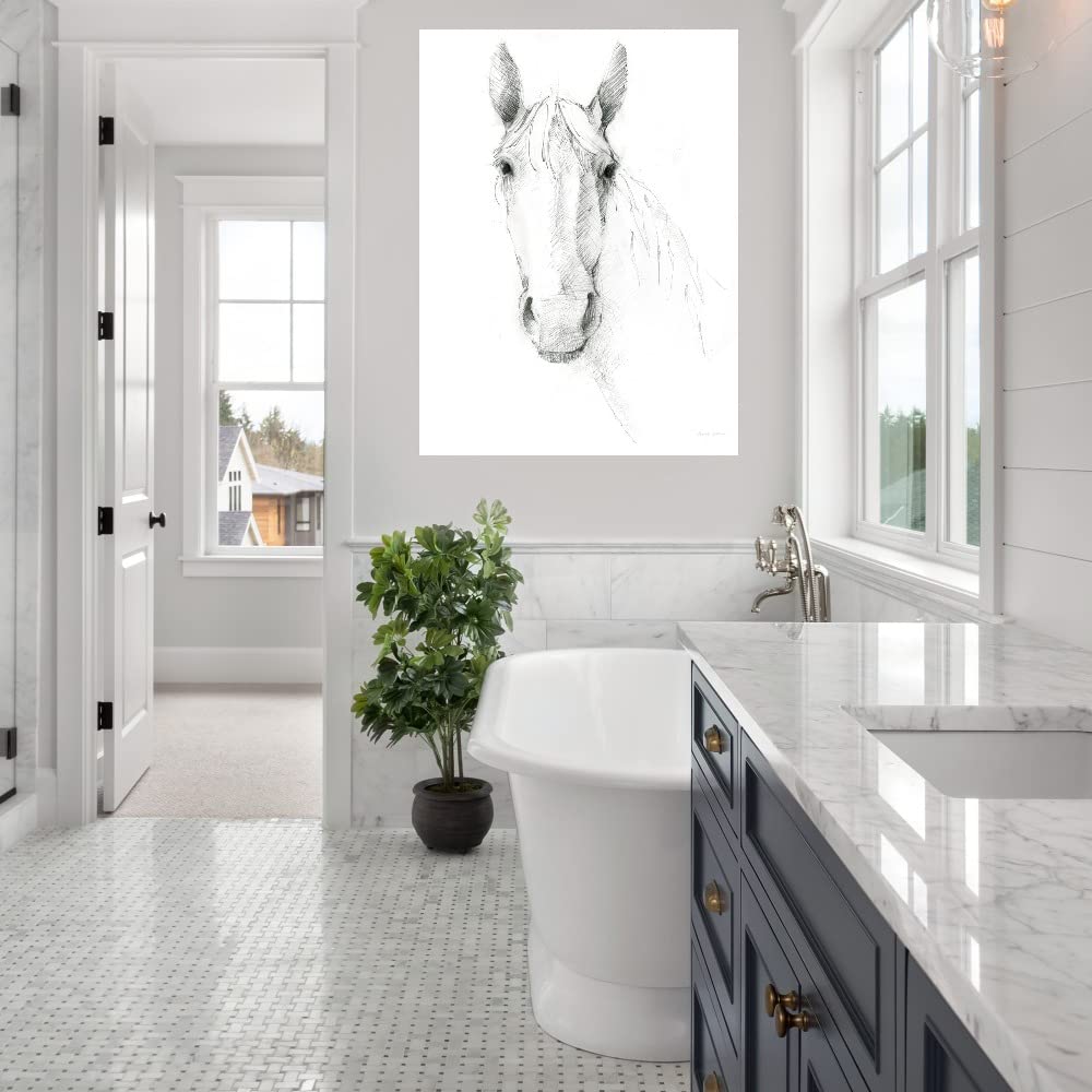 Hand-Painted Horse Sketch Canvas Wall Art - Modern Abstract Painting by Artist Avery Tillmon - 35