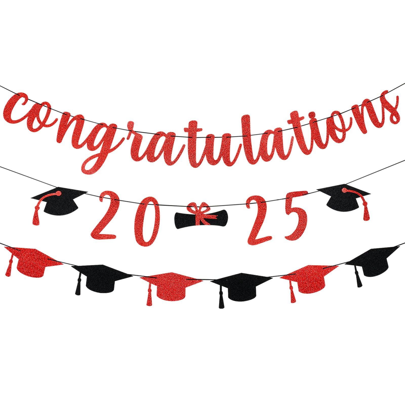 2025 Red Glitter Graduation Banner - Congratulations College Graduation Party Decorations | Perfect for Graduation Ceremonies, Home Decor & Celebration Events