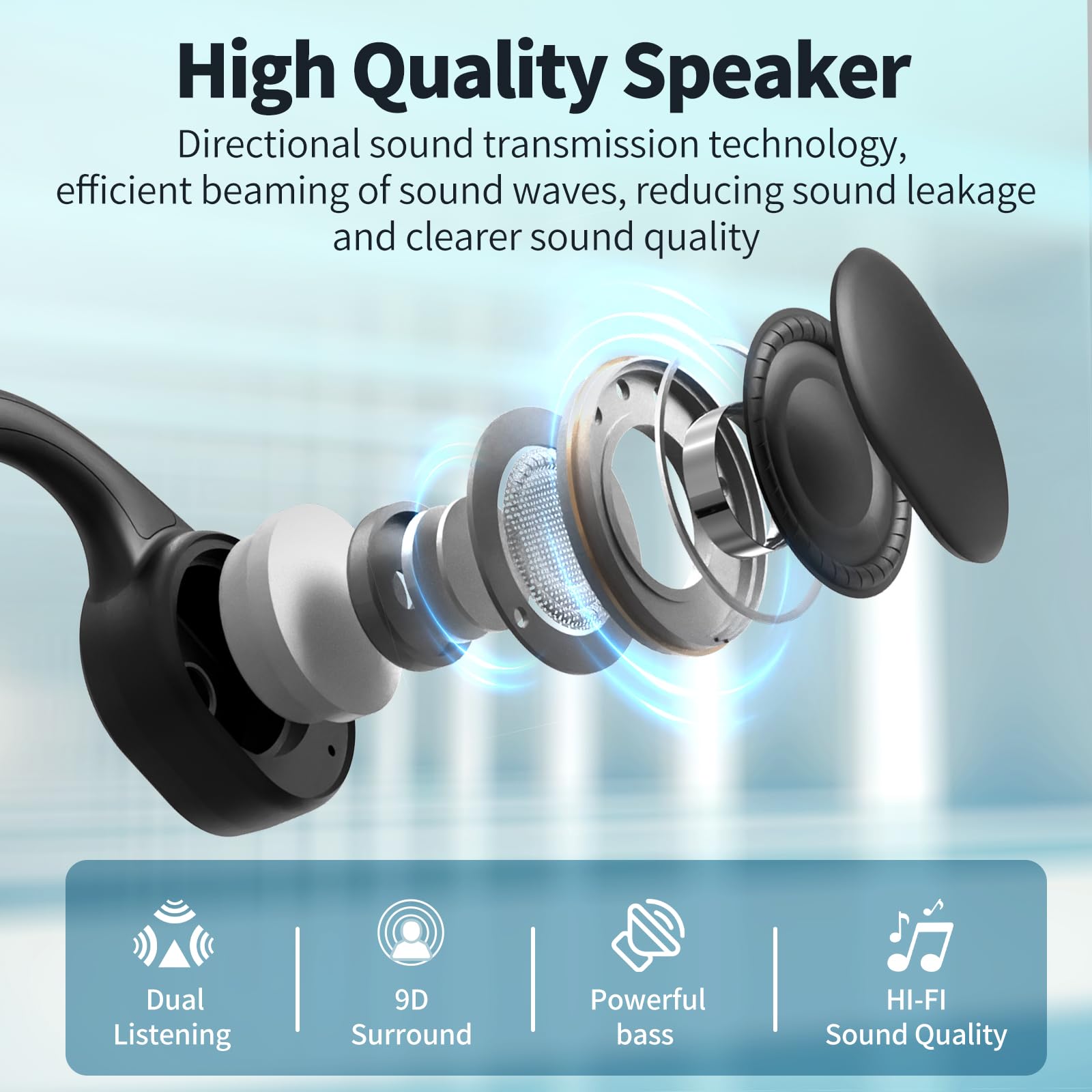 **Wireless Bone Conduction Headphones - Bluetooth 5.3 Open-Ear Headset with Mic, IPX7 Waterproof Sport Earbuds for Running, Cycling & Workout - Fast Charging (1.5H) & 10H Playtime - Perfect for Gym, Outdoor Activities & Commuting**