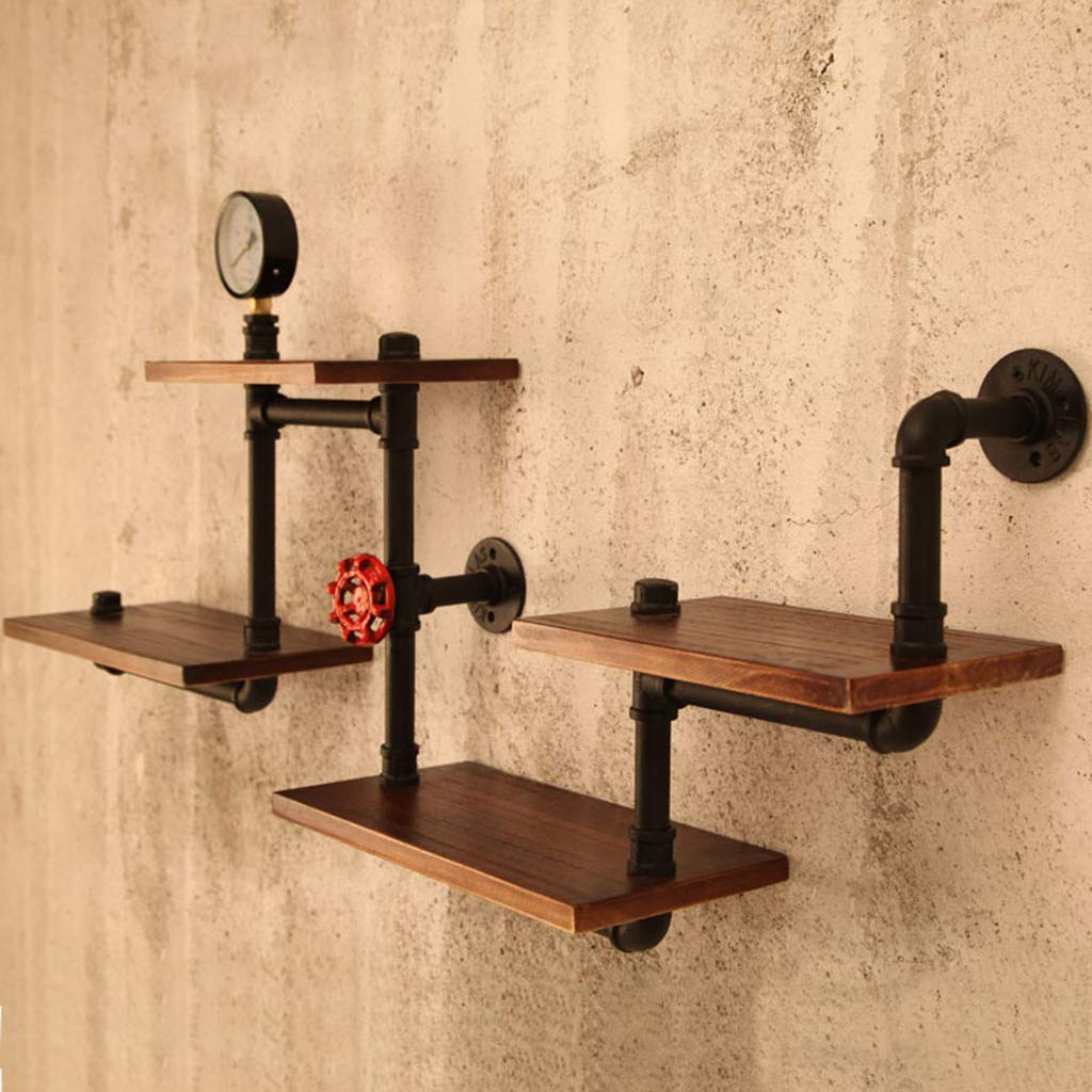 4-Tier Wooden Ladder Pipe Wall Shelf - Rustic Vintage Wine Glass Holder & Liquor Bottle Storage Rack for Farmhouse Kitchen, Bar Decor | Perfect for Home, Restaurant, and Cafe Display