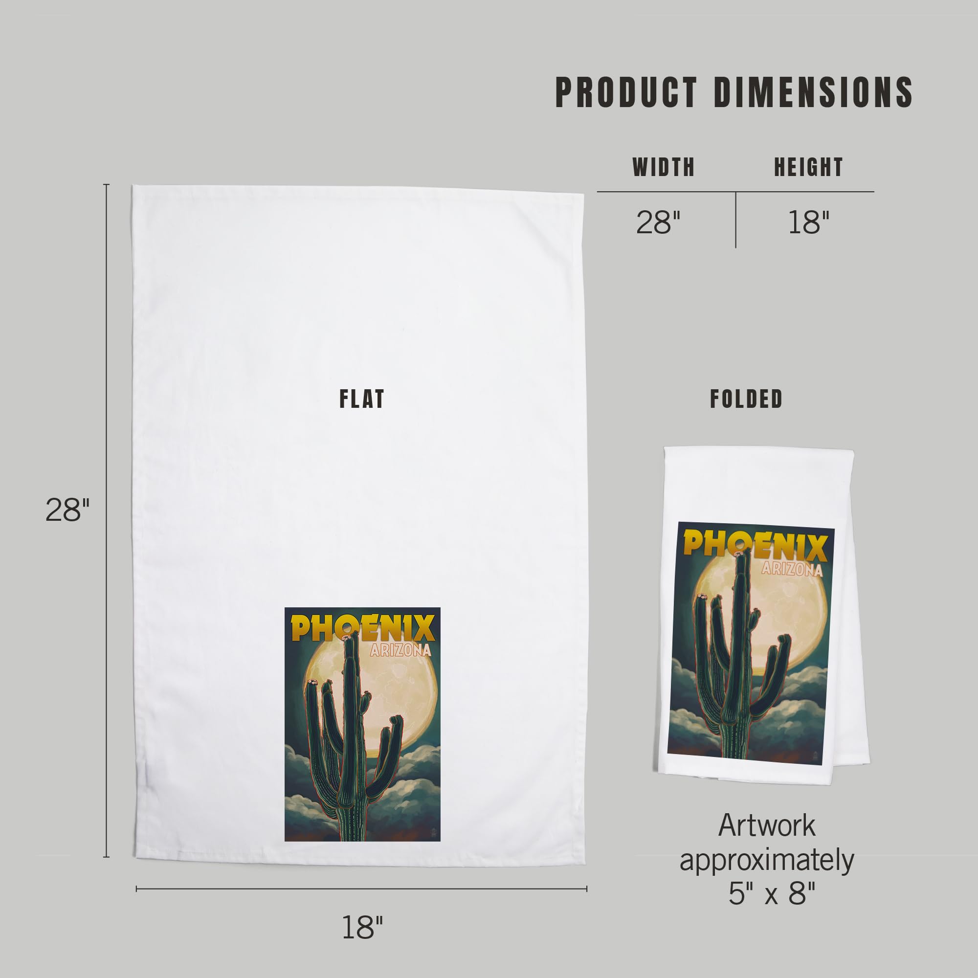 Lantern Press Phoenix Arizona Cactus and Full Moon Cotton Tea Towel - Decorative Hand Towel for Kitchen, Home Decor, Housewarming Gift - Perfect for Drying Dishes, Decorating, and Gifting