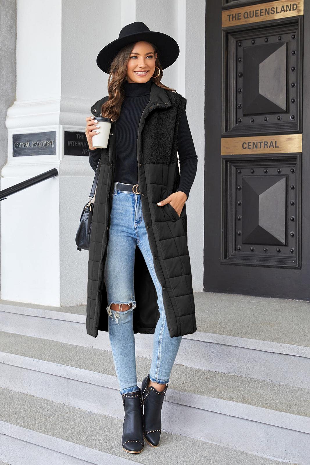 UMEKO Women's Long Puffer Vest Fleece Jacket - Winter Warm Sleeveless Coat with Button Down Design | Perfect for Outdoor Activities, Hiking, and Casual Winter Fashion