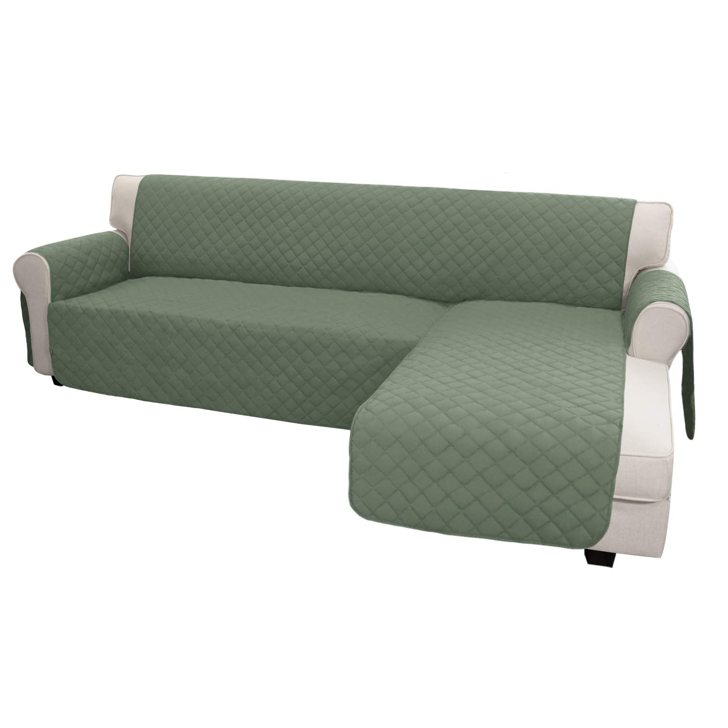 Reversible L-Shaped Sofa Slipcover for Sectional Couch & Chaise - Pet & Kid Friendly Furniture Protector (Large, Greyish Green) - Perfect for Living Room, Family Room & Home Theater Seating