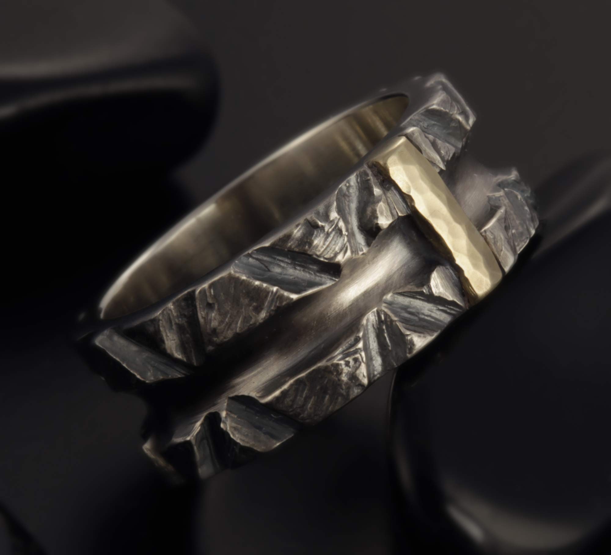 14K Gold & Silver Rustic Men's Wedding Ring - Wide Band for Men (RS-1301) | Perfect for Engagement, Anniversary & Special Occasions