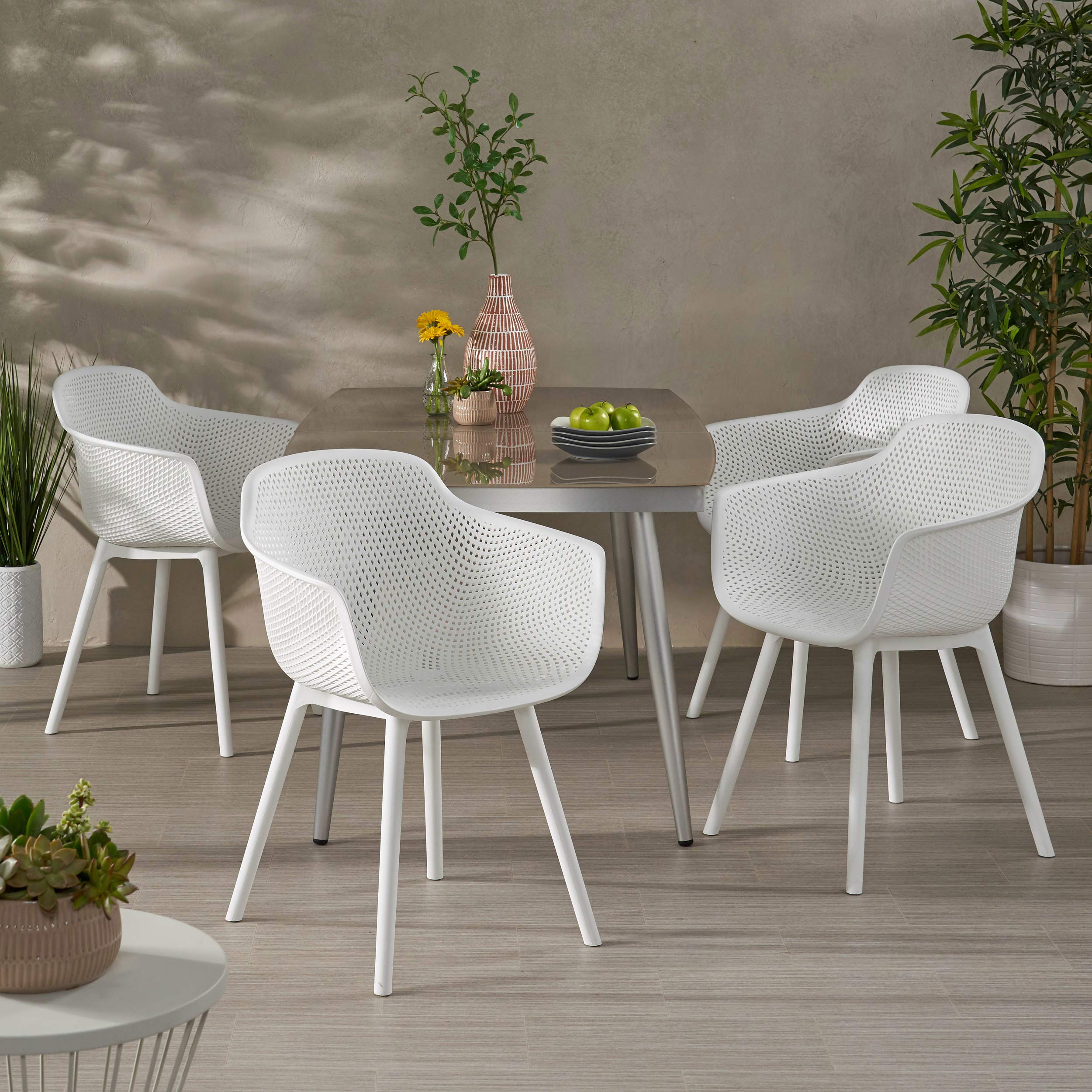 Christopher Knight Home Zachary Outdoor Modern Dining Chair Set of 4 - White Weather-Resistant Patio Furniture for Garden, Poolside & Backyard Dining