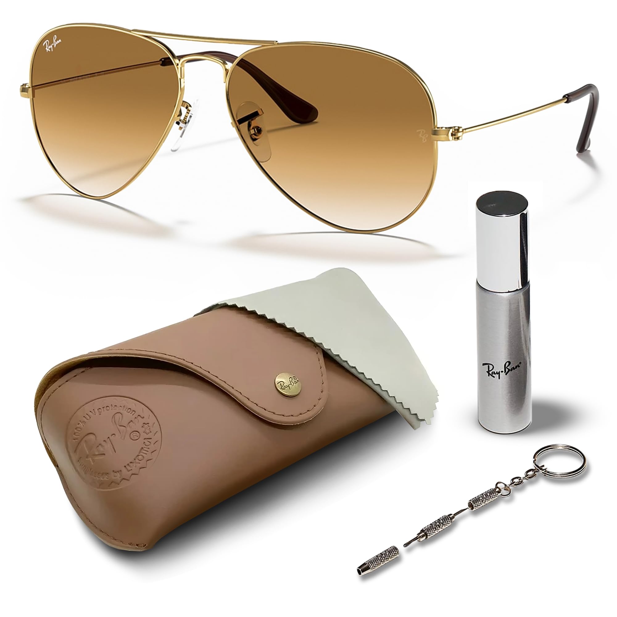 Ray-Ban RB3025 Classic Gradient Aviator Sunglasses with Eyewear Kit - Adjustable Nose Pads - Retro Polarized UV Protection Sunglasses for Men & Women - Perfect for Driving, Travel, and Outdoor Activities