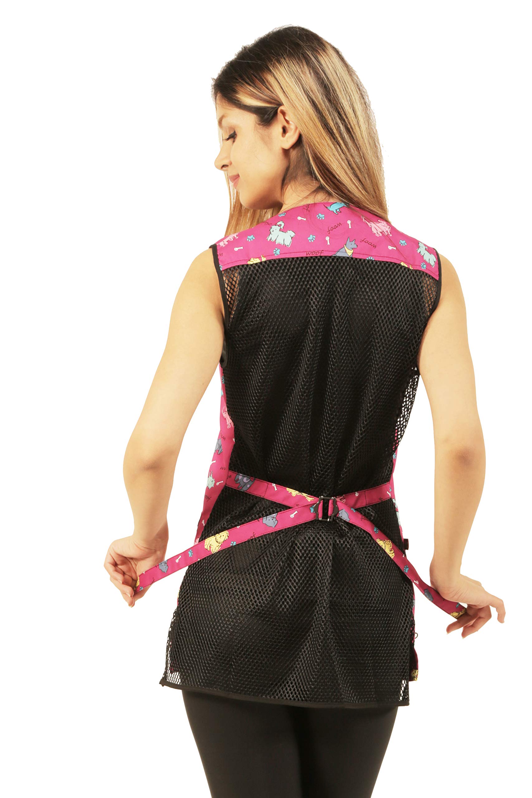 Waterproof Pet Grooming Vest for Small Dogs - Pink Ladybird Line Design - Durable Dog Grooming Apron for Professional Pet Stylists & Home Use - Perfect for Bathing, Trimming & Salon Grooming Sessions