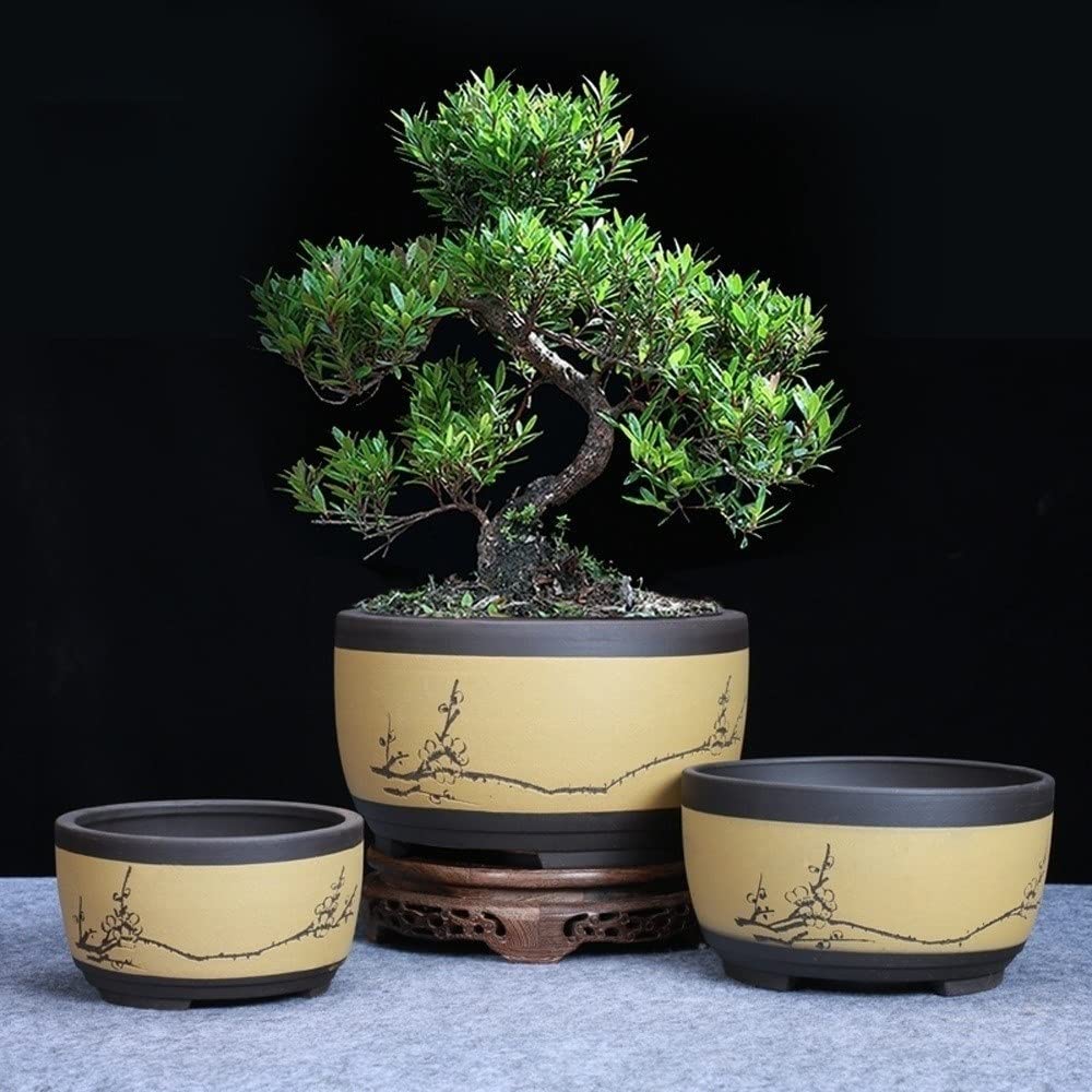 Round Purple Sand Ceramic Flower Pot for Succulents & Bonsai Plants - Chinese Style Handcrafted Planter with Drainage Hole - Perfect for Home Decor, Office Desk, and Garden Display