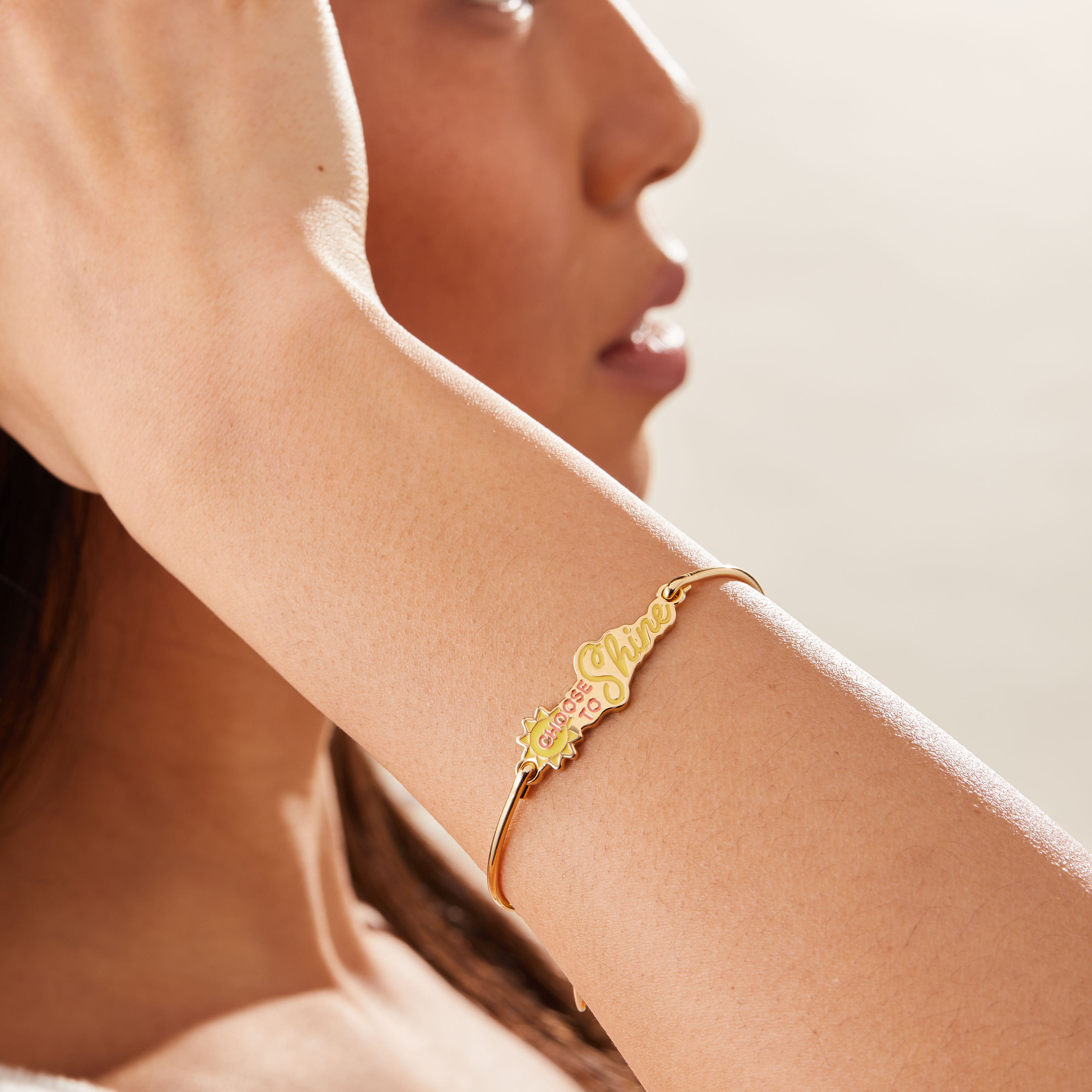 Choose To Shine Sunshine Inline Bangle Bracelet - Elegant Adjustable Gold Plated Cuff for Women | Perfect for Everyday Wear, Parties & Special Occasions