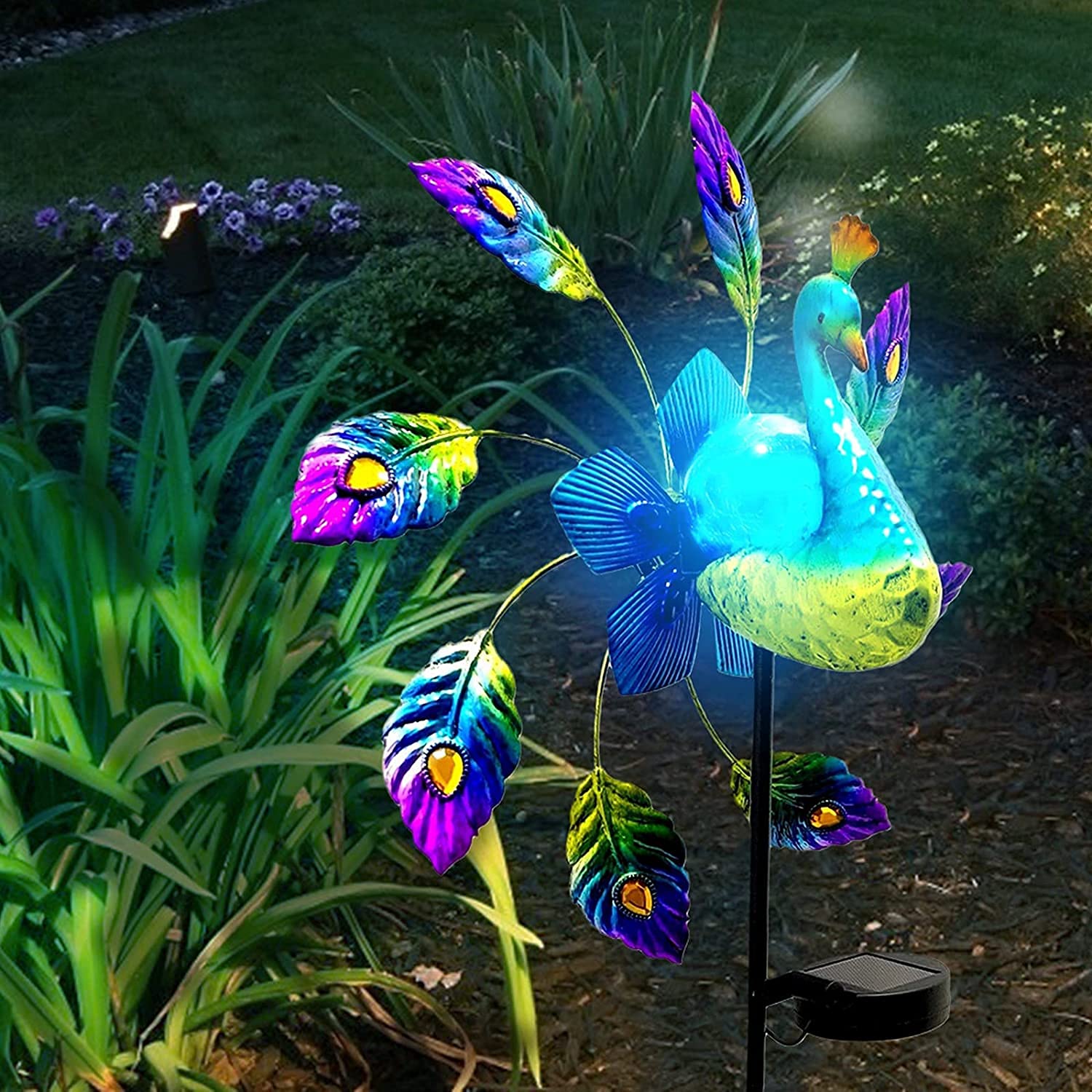 40 Inch Solar Peacock Stake Lights - Outdoor Metal Garden Decor with LED Solar Power for Patio, Yard, Lawn - Perfect for Landscape Lighting, Pathway Illumination, and Nighttime Decoration