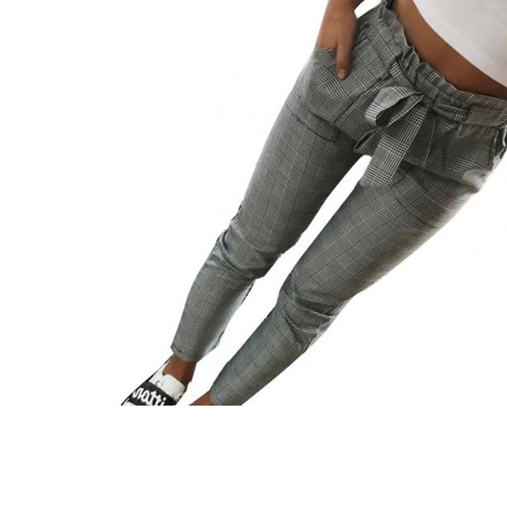 TWDYC Women's High Waist Plaid Pleated Skinny Pencil Pants & Capris with Sash - XL (Color A) | Office Wear, Business Casual, Fall Fashion Outfits