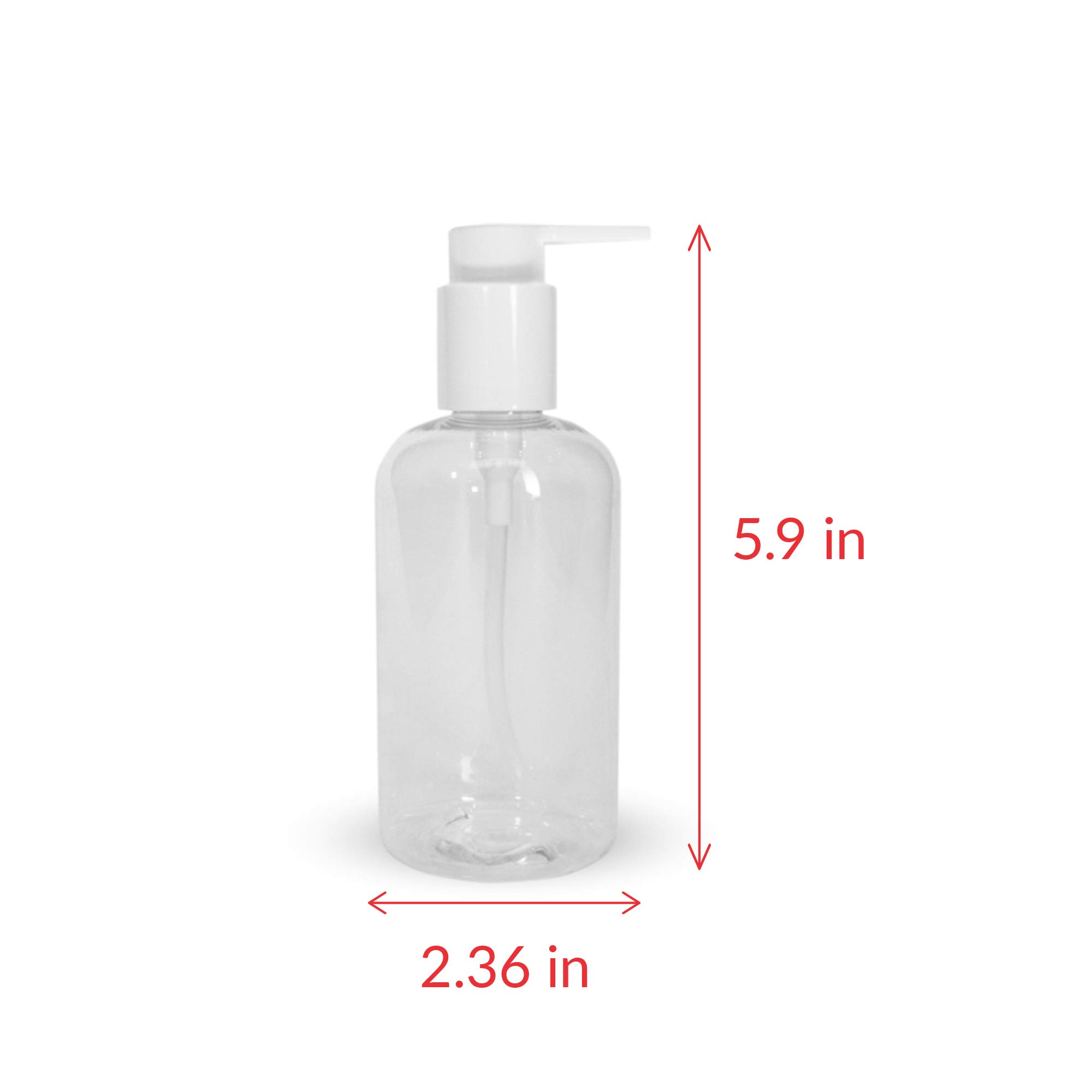 UHI Cosmetics 8 Oz. Empty Boston Round PET Bottles with Pump - 24 Pack Clear Reusable Containers for Hand Sanitizer, Lotion, Shampoo, Conditioner, Cream & Soap | Perfect for Home, Salon, Travel & DIY Projects