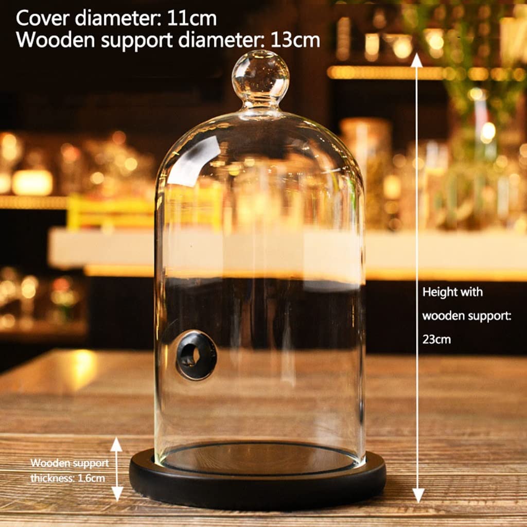 Premium Smoking Cloche Dome Cover for Plates, Bowls & Glasses - Smoker Gun Glass Display Dome with Wooden Base - Perfect for Cocktail Bars, Restaurants & Home Entertaining