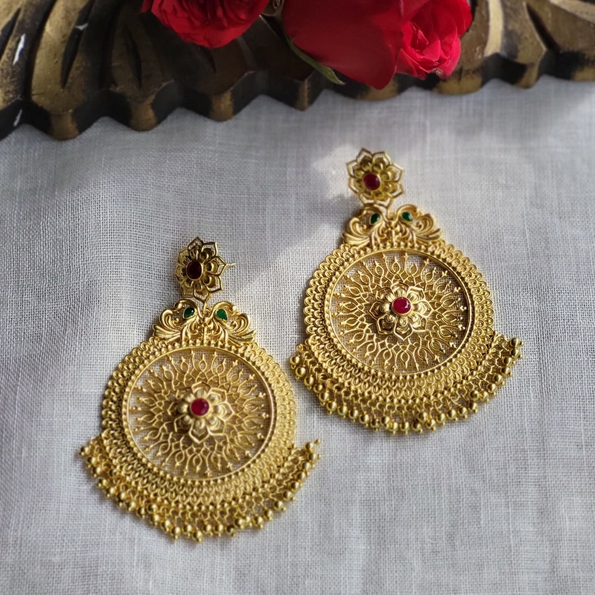 Chola Legacy Jewelry Gift Box - Handcrafted Statement Earrings & Maang Tikka Headpiece | Traditional Indian Bridal Jewelry Set for Weddings, Festivals & Special Occasions