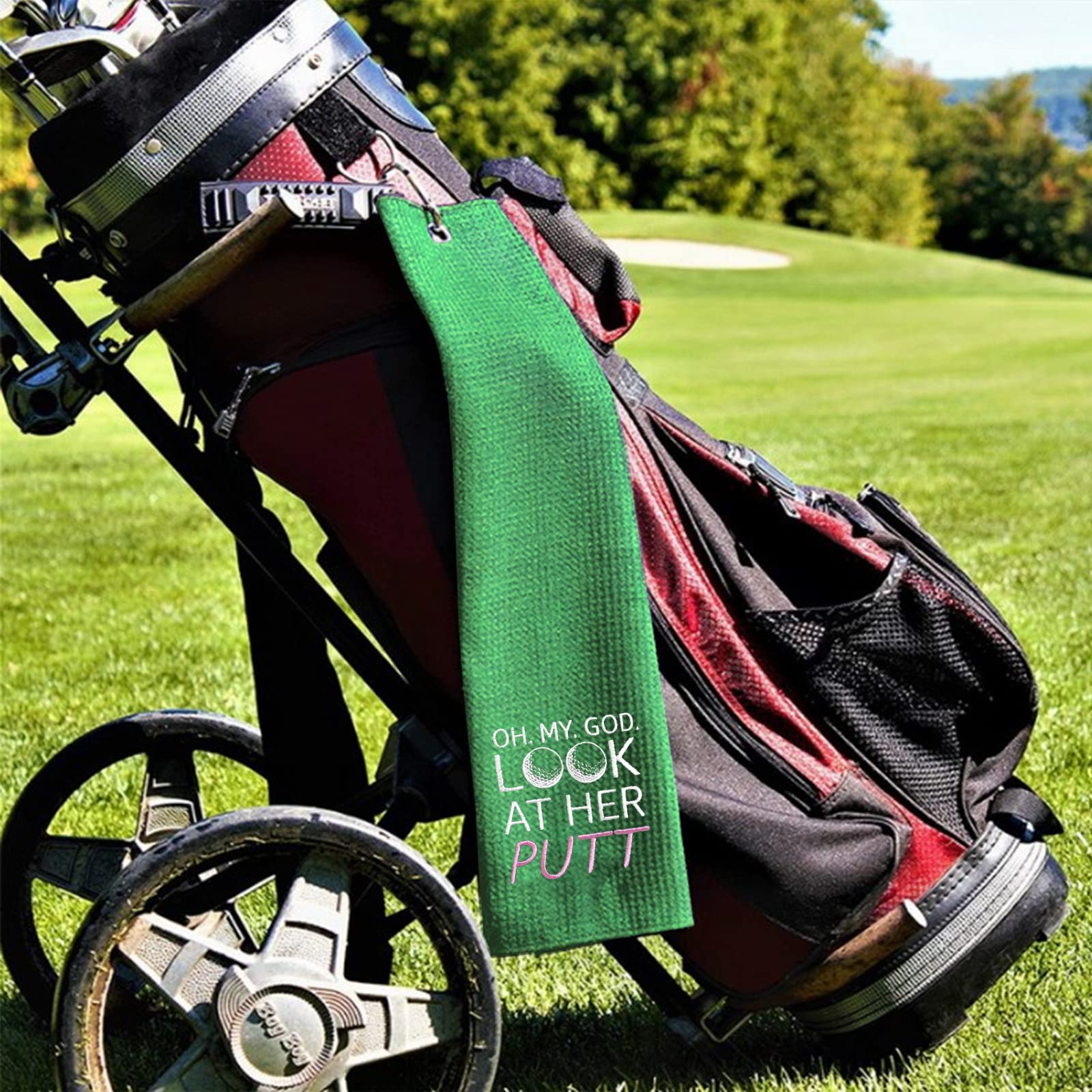 Funny Golf Towel with Clip - Embroidered Green Golf Accessory for Women | Golf Bag Towel with Humorous Design | Perfect Golf Gift for Women & Birthday Present for Golf Fans | Great for Golf Courses, Driving Ranges & Clubhouse Use