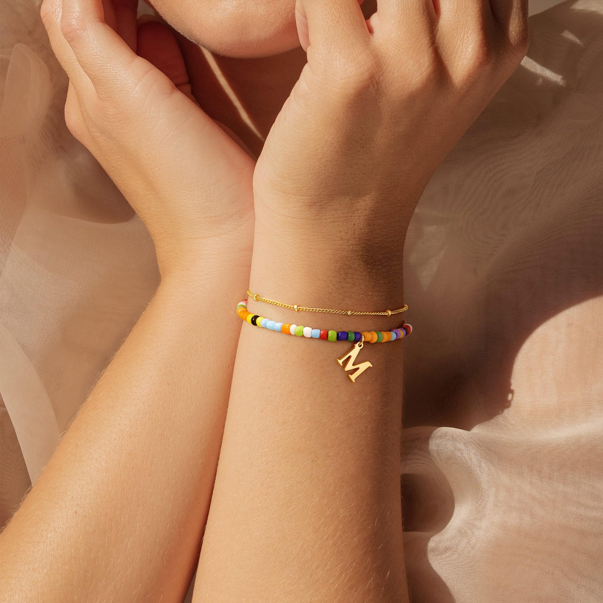 Turandoss Colorful Beaded Bracelets for Women & Girls - 18K Gold Plated Initial Bracelet, Dainty Boho Beaded Jewelry, Personalized Name Bracelet | Perfect Birthday Gift for Her, Teen Girl Gifts, Everyday Wear & Special Occasions