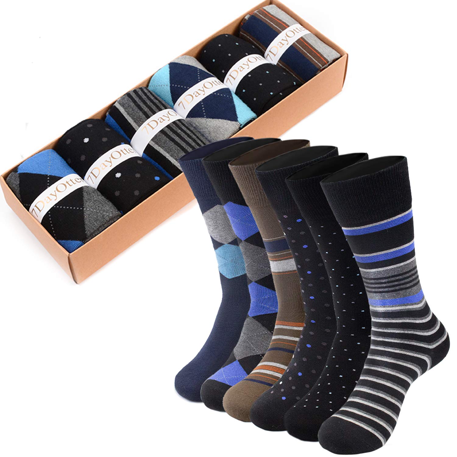 7DayOtter Men's Modal Cotton Odor-Resistant Business Crew Socks - Breathable Dress Socks with Fun Patterns for Office, Travel & Formal Occasions