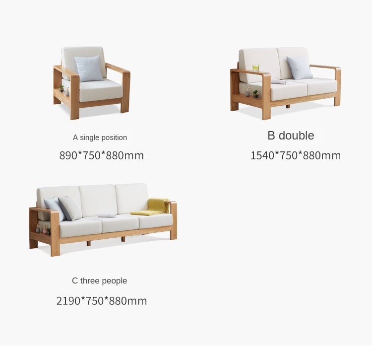 Oak Solid Wood Modern Fabric Sofa - Contemporary Living Room Furniture for Small Spaces & Apartments | Durable & Stylish Home Decor