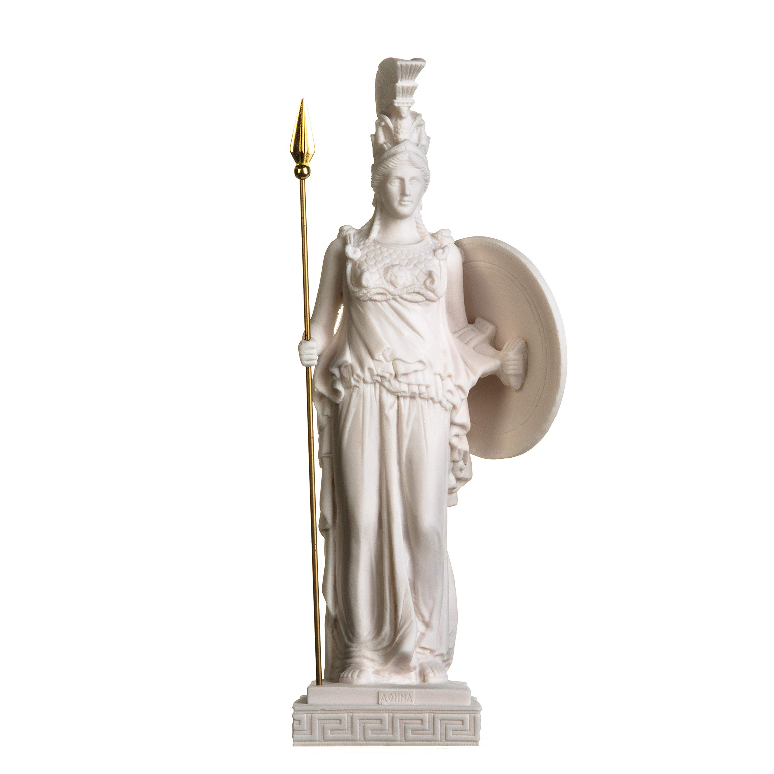 Athena Goddess of Wisdom, Handicraft & War Statue - 18.5 Inch Alabaster Sculpture with Shield | Greek Mythology Decor for Home, Office & Gift