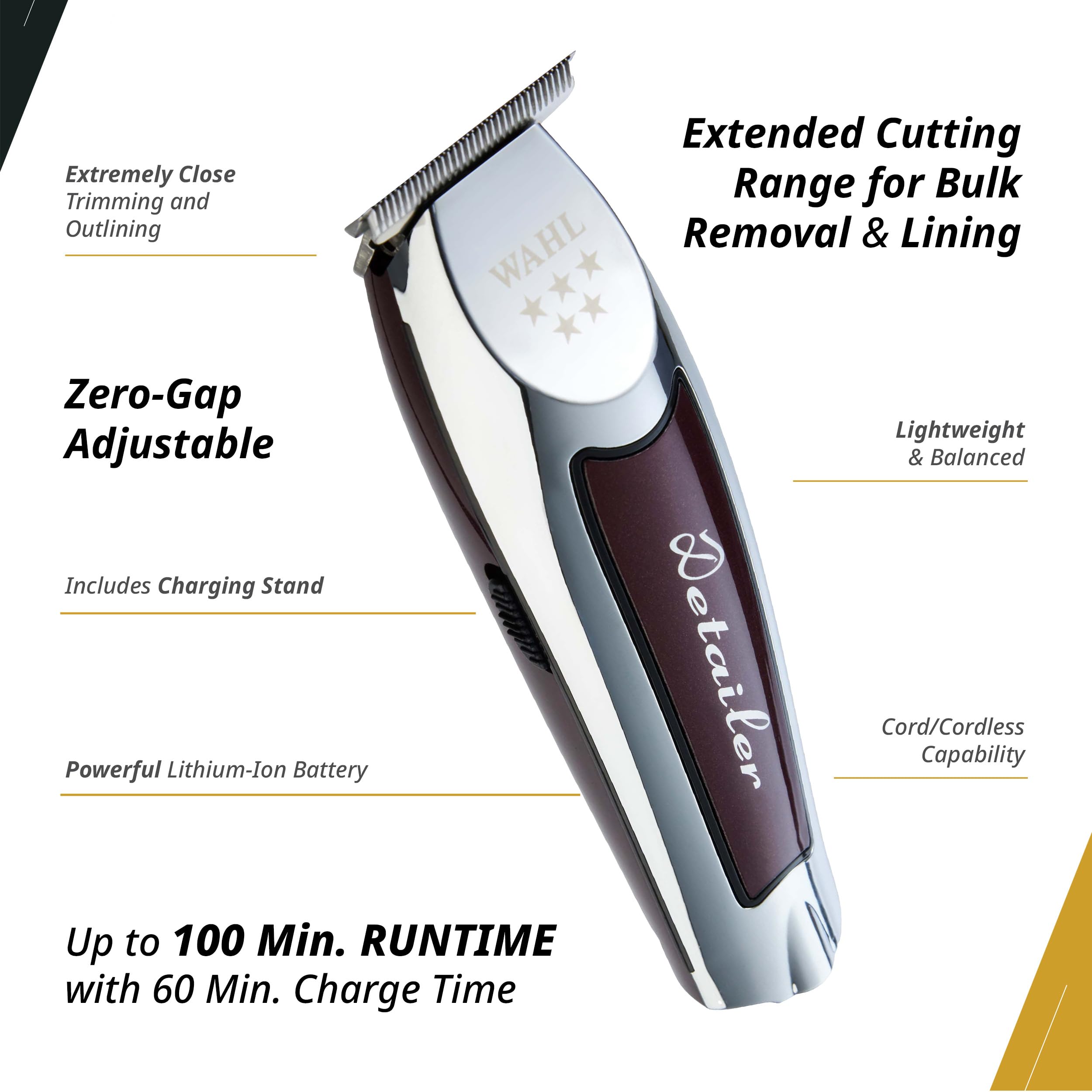 Wahl Professional Cordless Detailer Li Trimmer - Wide Blade Lithium-Ion Hair & Beard Trimmer with 100 Min Runtime & Charging Stand | Perfect for Home Grooming, Barbershops & Travel
