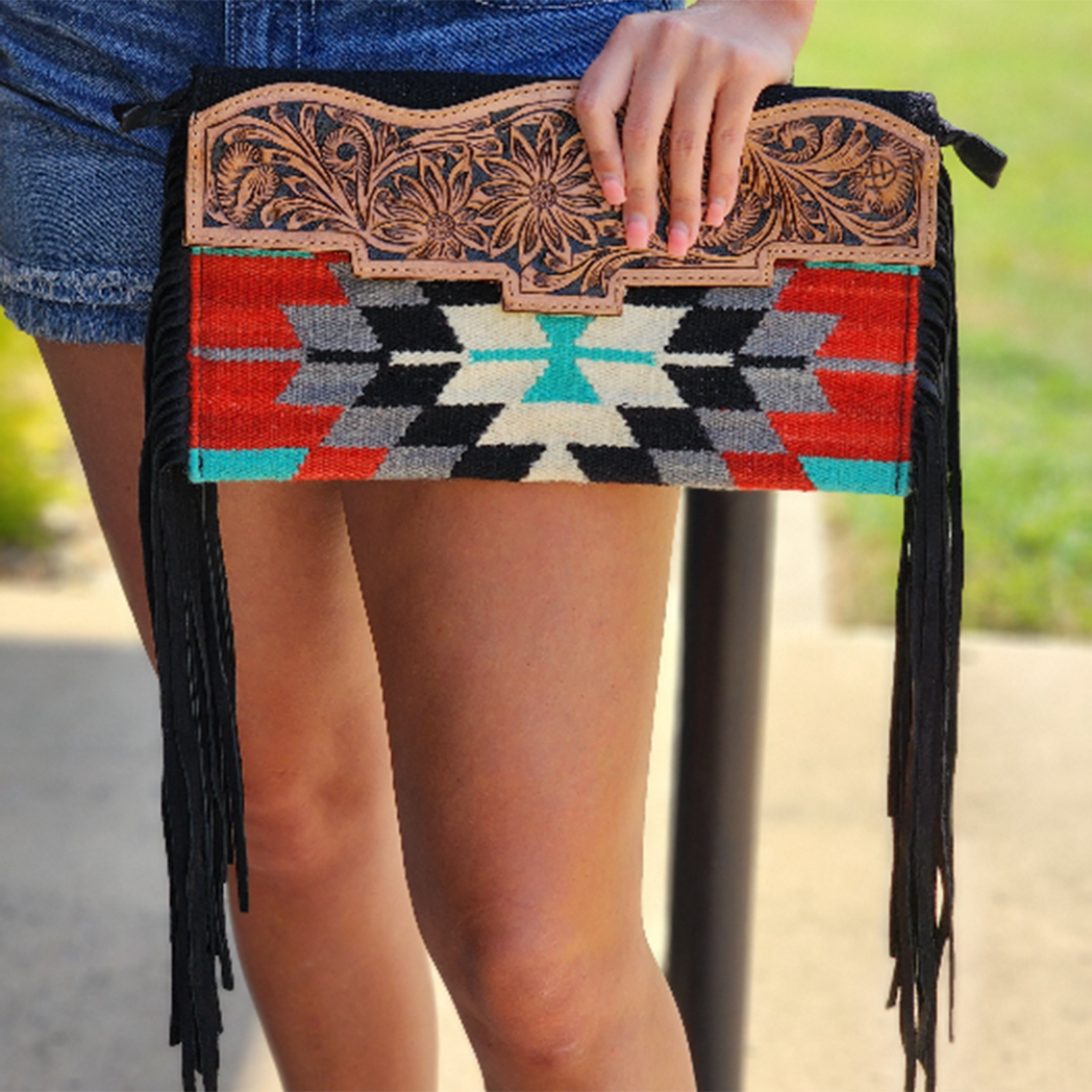 American Darling Saddle Blanket Fringe Clutch - Stylish Western Handbag for Women | Perfect for Rodeo, Country Concerts & Cowgirl Fashion Accessories