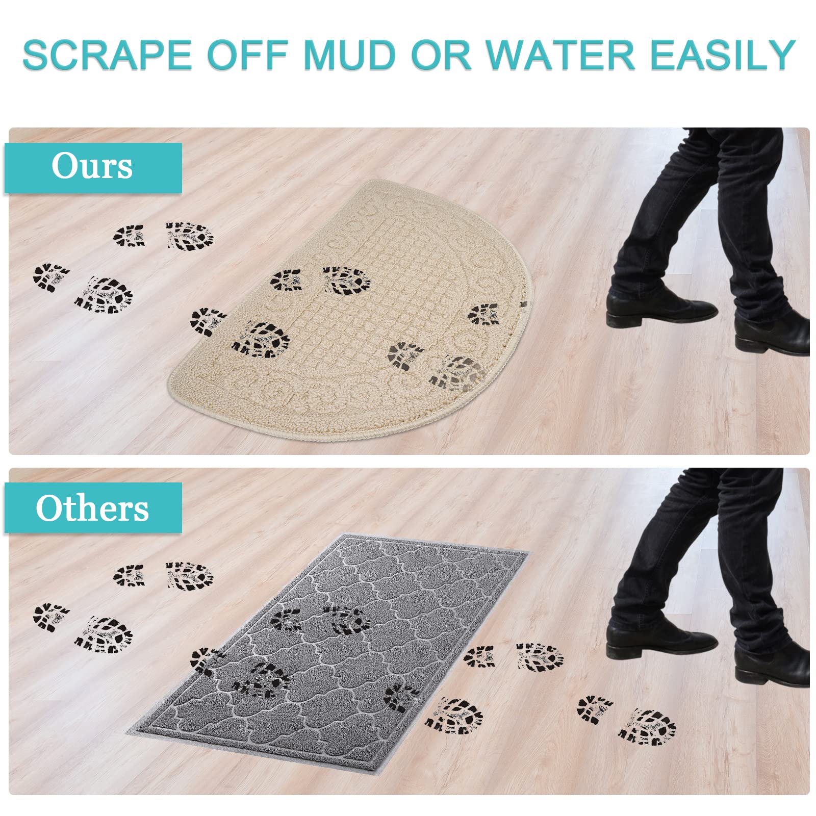Non-Slip Half Round Doormat for Kitchen, Bedroom & Bathroom - Absorbent Floor Rug Mat with Decorative Design (Small, Camel) - Keep Floors Clean in High Traffic Areas