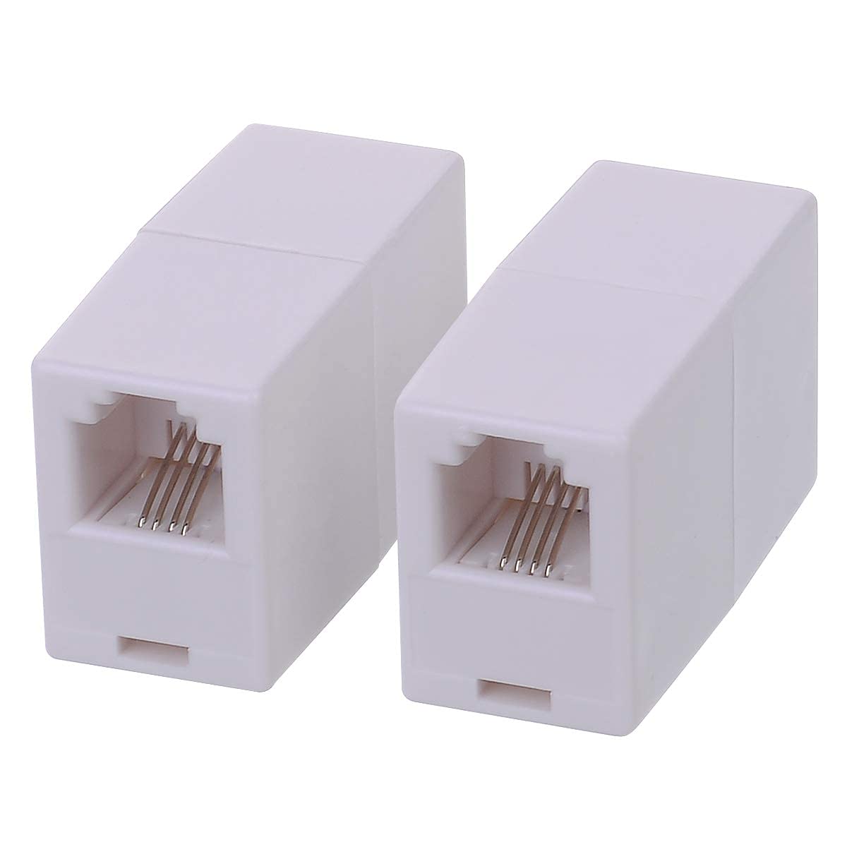 (2-Pack) RJ11 6P4C Phone Line Coupler - Female to Female Straight Telephone Extension Adapter - White | for Home/Office Phone Systems, Landline Extensions & Modem Connections