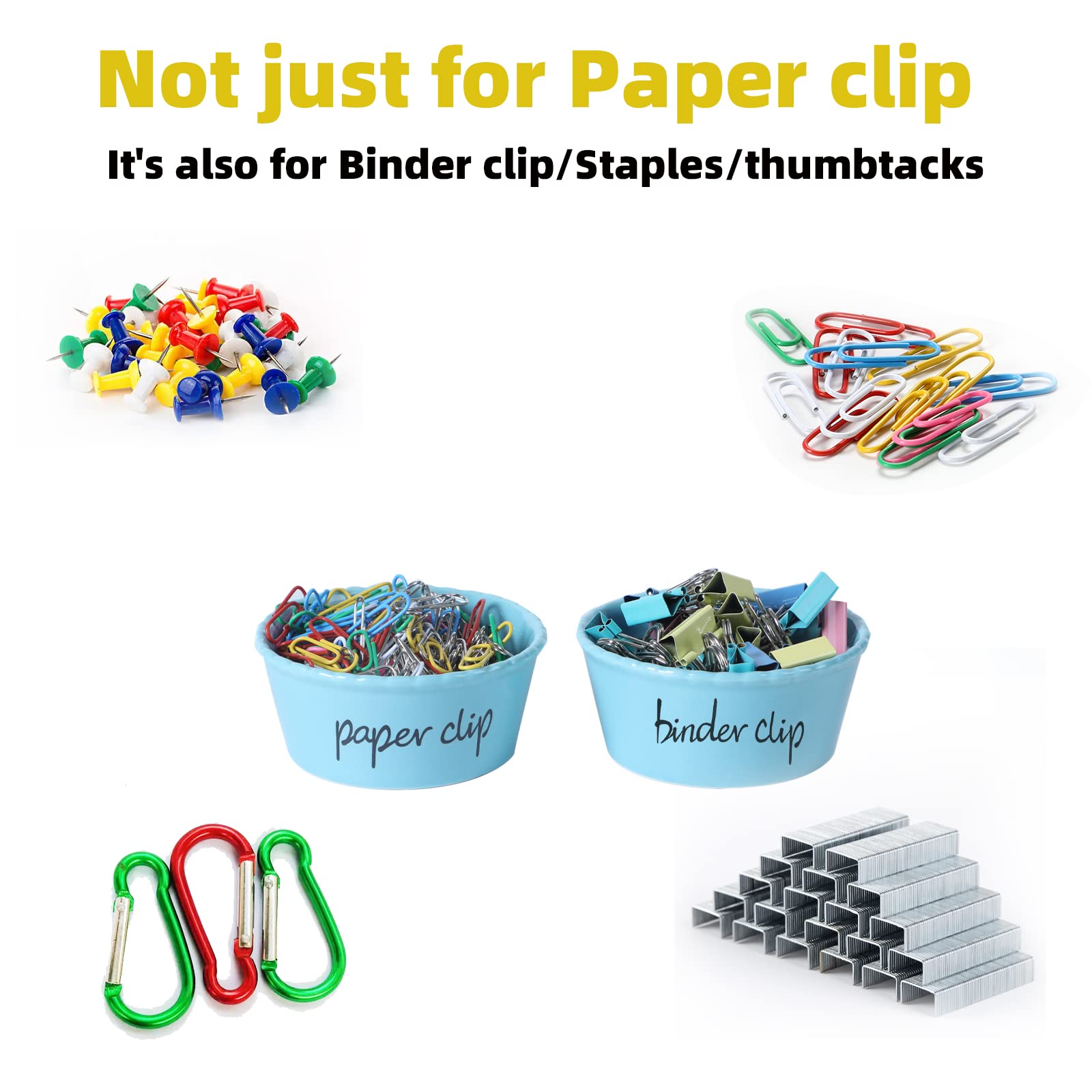 ONTUBE Ceramic Paper Clip Holder and Binder Clip Organizer Set - Turquoise Office Desk Accessory for Paper Clips, Binder Clips, and Small Office Supplies | Perfect for Home Office, School Desk, and Workspace Organization