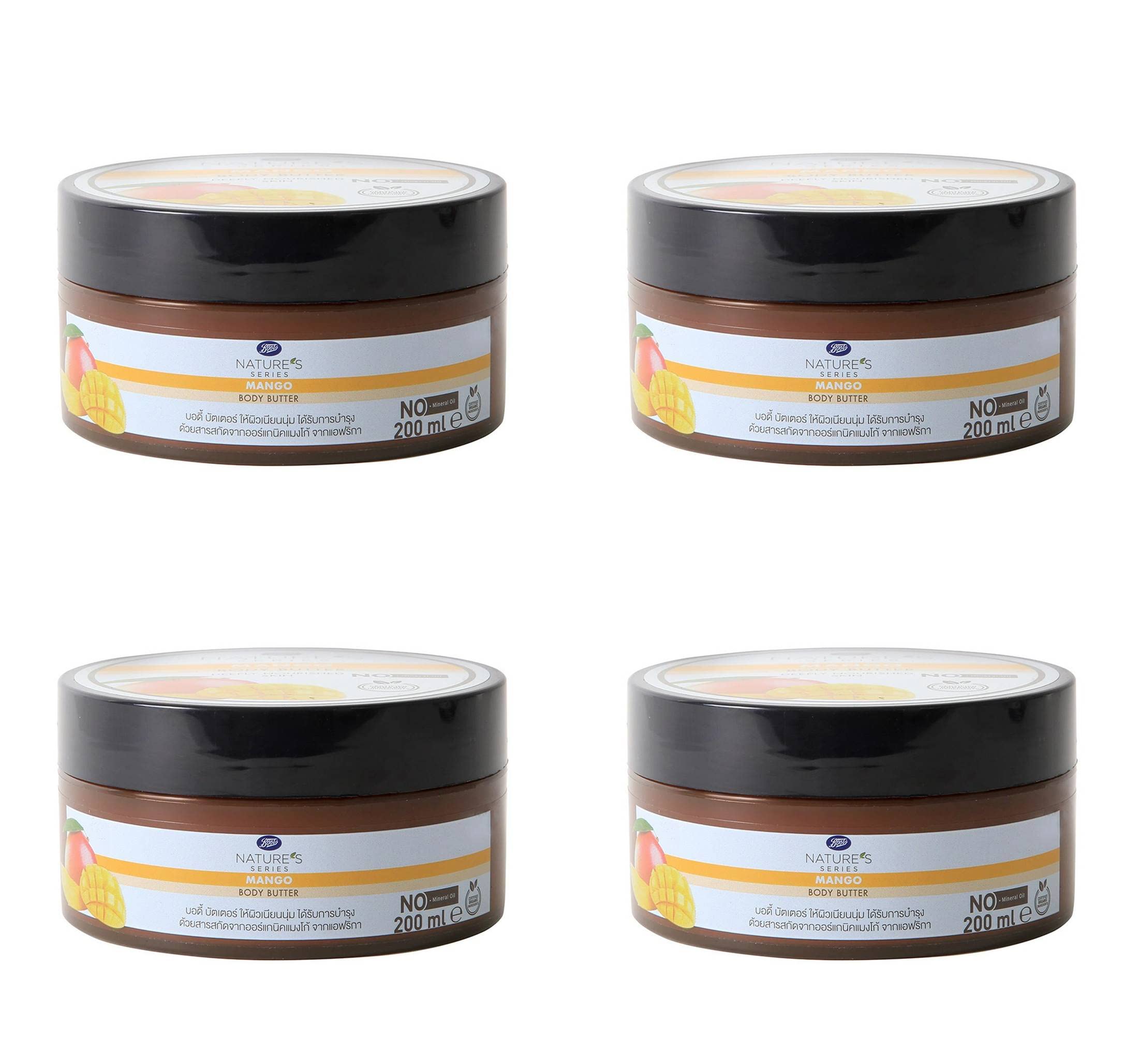 Organic Mango Body Butter by Boots Nature's Series - 6.76 Fl Oz (Pack of 4) | Ultra Hydrating & Nourishing Moisturizer for Dry Skin | Perfect for Daily Use, Spa Days & Gift Giving