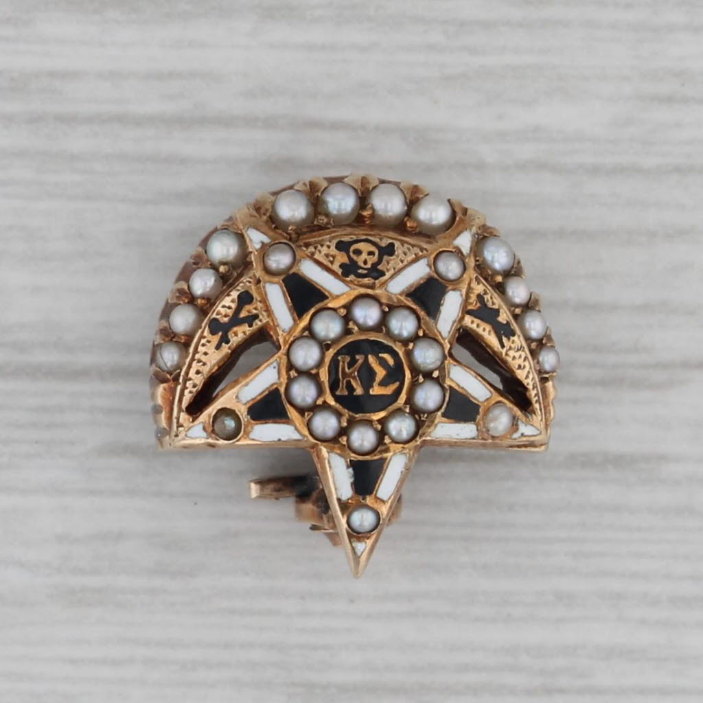 Vintage Kappa Sigma Fraternity Badge - 14k Gold Pearl Moon Star Skull Pin for Collectors & Alumni | Perfect for Greek Life Events, Graduation Gifts & Memorabilia Display