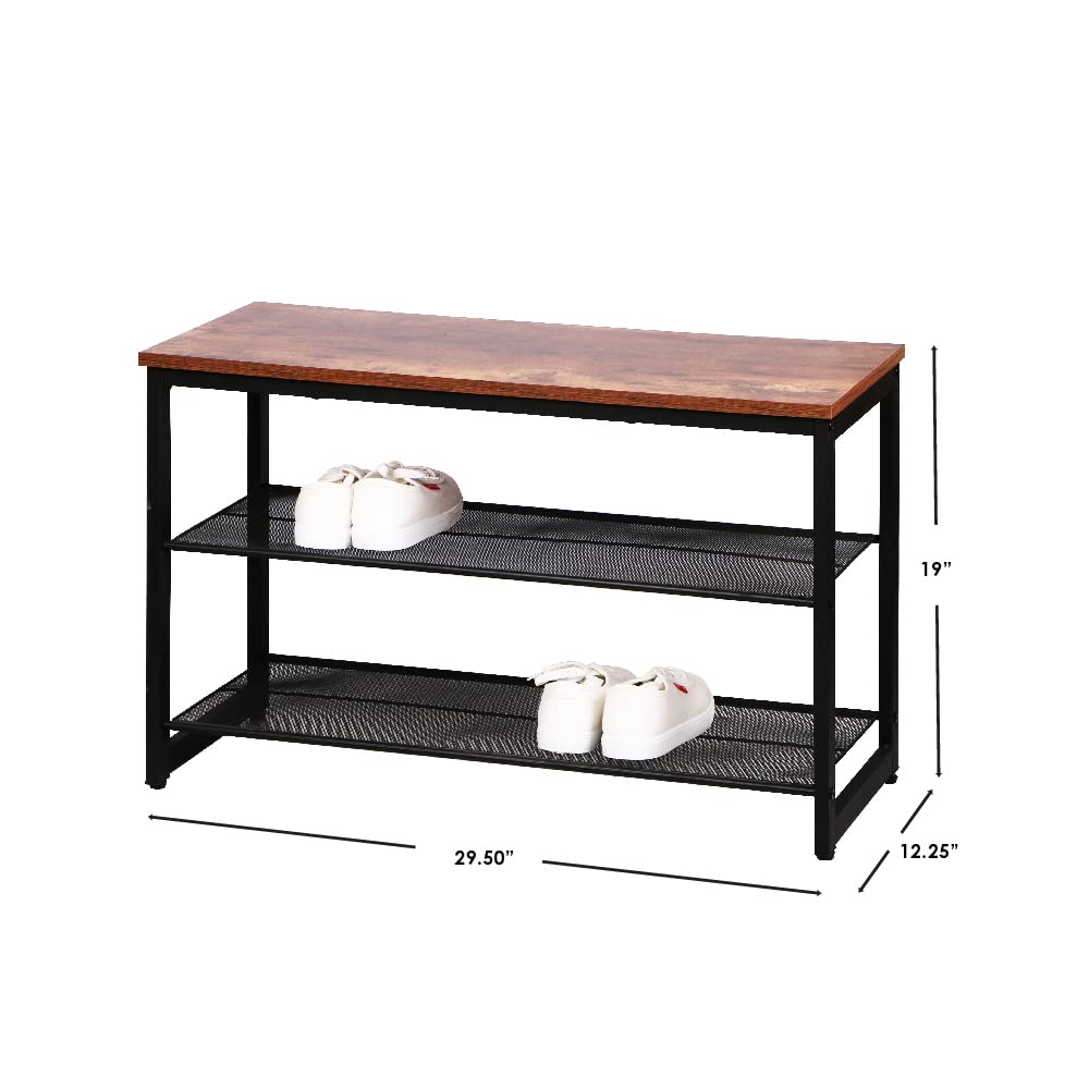 2-Tier Engineered Wood Shoe Storage Bench - Entryway Organizer with Seating | Space-Saving Shoe Rack for Hallway, Bedroom & Mudroom Organization