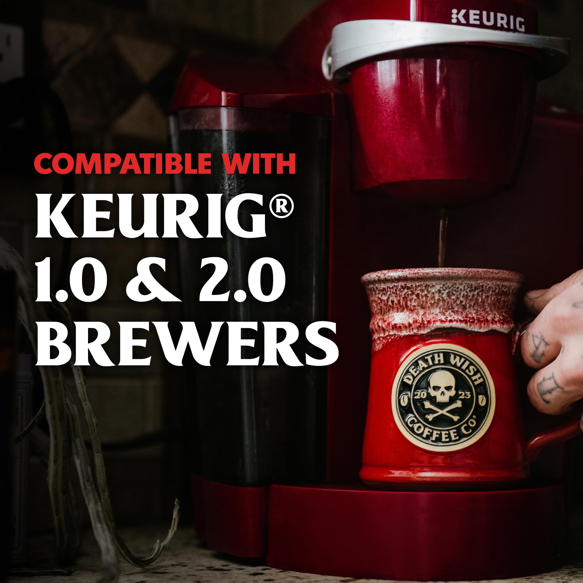 Death Wish Coffee Co. Espresso Roast Single Serve Coffee Pods - Strongest Fair Trade Organic Coffee (10 Count) - Perfect for Home & Office Brewing