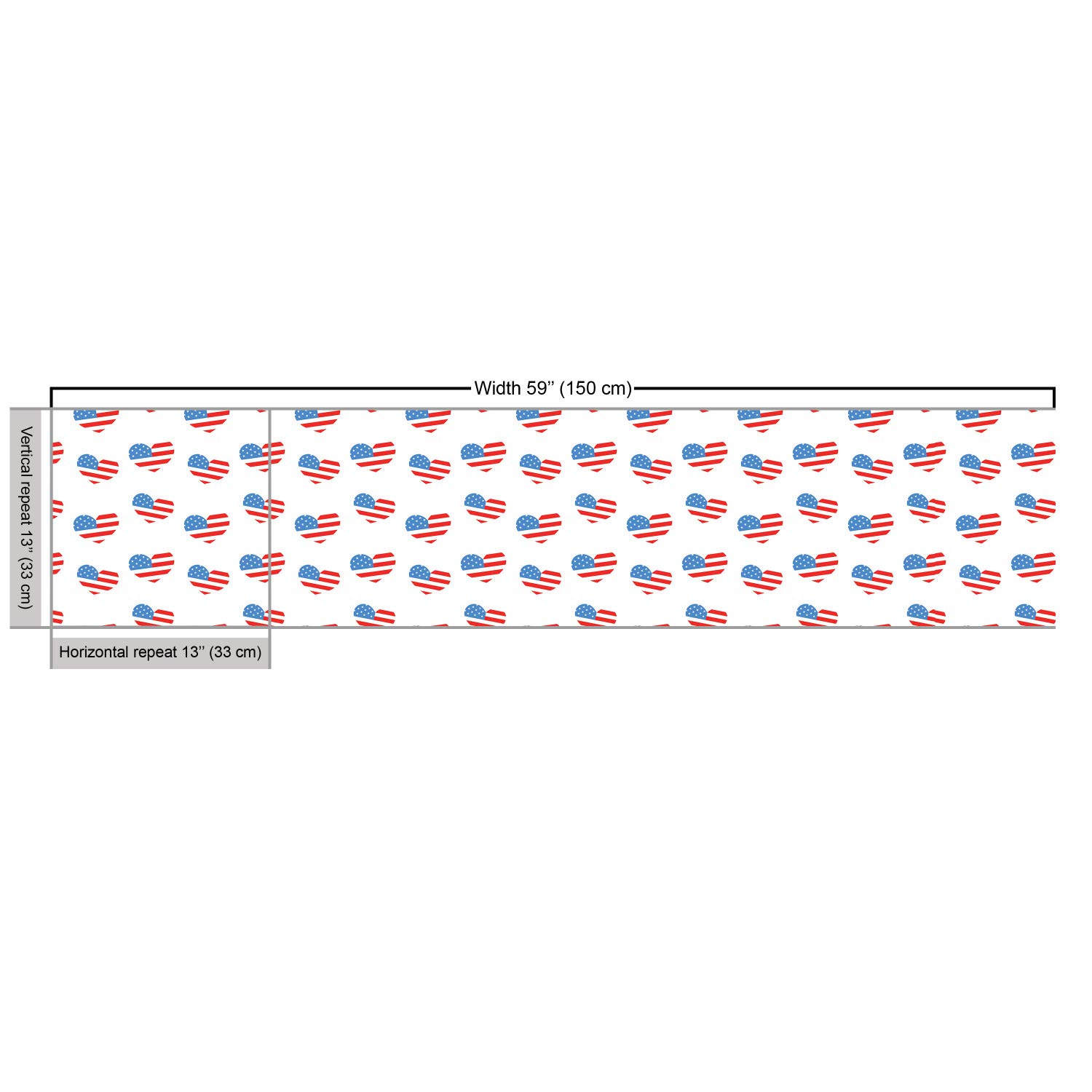 Lunarable Patriotic Americana Fabric by The Yard - Red White & Blue Hearts Independence Day Memorial Celebration Design for Upholstery, DIY Crafts & Home Decor (1 Yard, Vermilion Blue White) - Perfect for 4th of July Party Decorations, Quilting Projects & Patriotic Home Accents