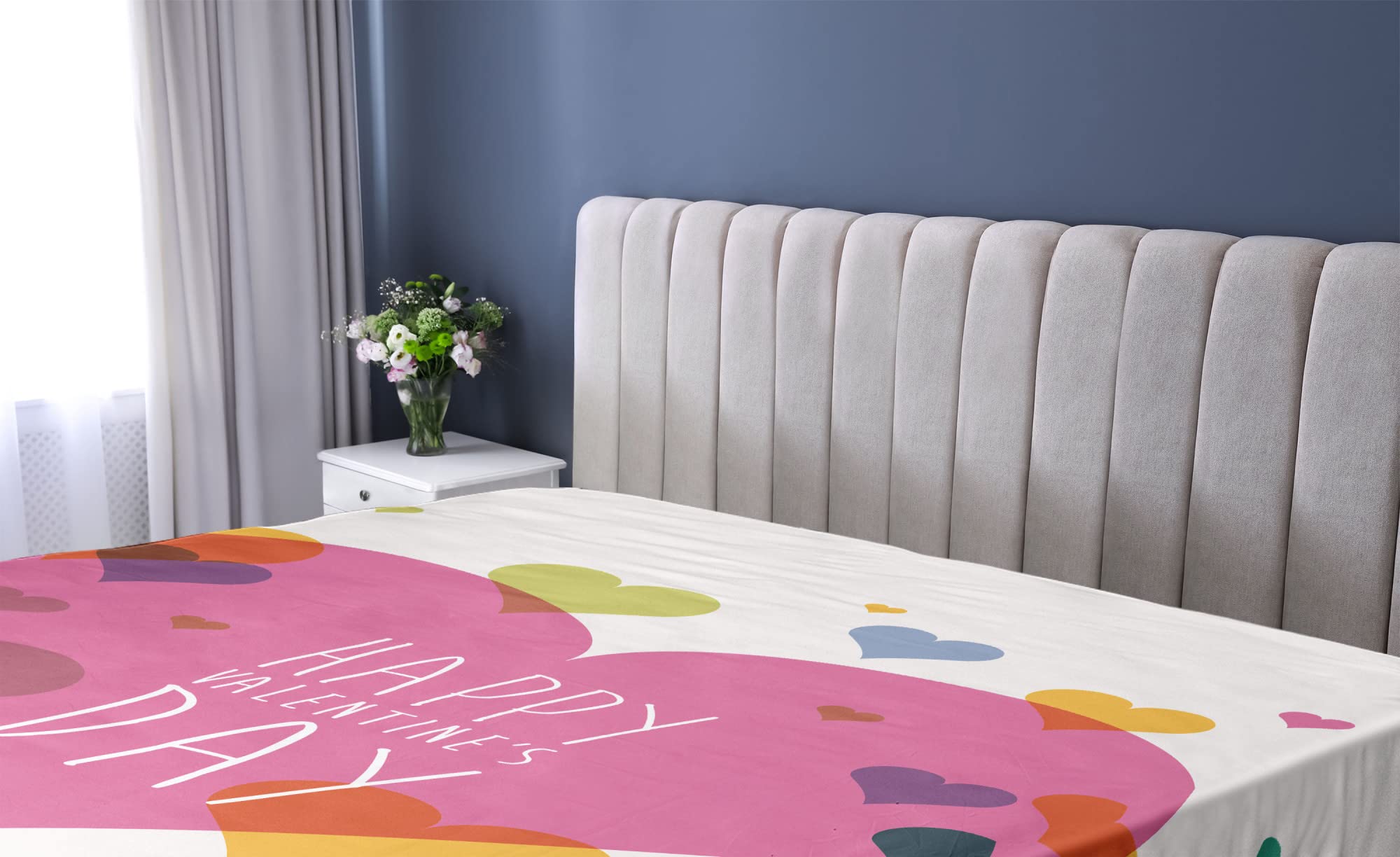 Ambesonne Valentine's Day Fitted Sheet - Romantic Heart Print with All-Around Elastic Deep Pocket, Twin Size Multicolor Bedding | Perfect for Couples' Bedrooms, Anniversary Gifts & Romantic Getaways