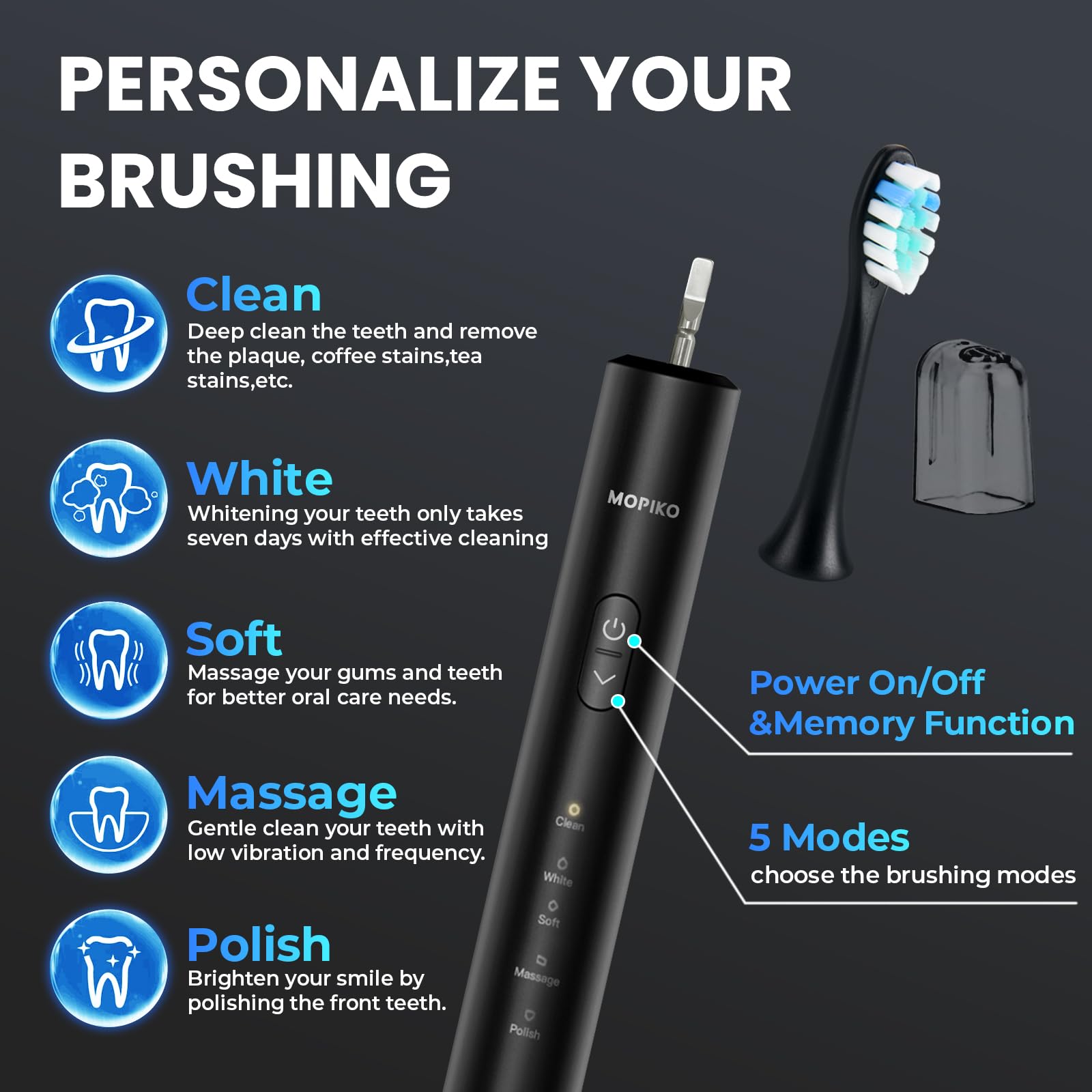 Sonic Electric Toothbrush for Adults - Rechargeable Waterproof Toothbrush with 8 Brush Heads, 5 Cleaning Modes & Travel Case - Perfect for Home, Travel & Daily Oral Care