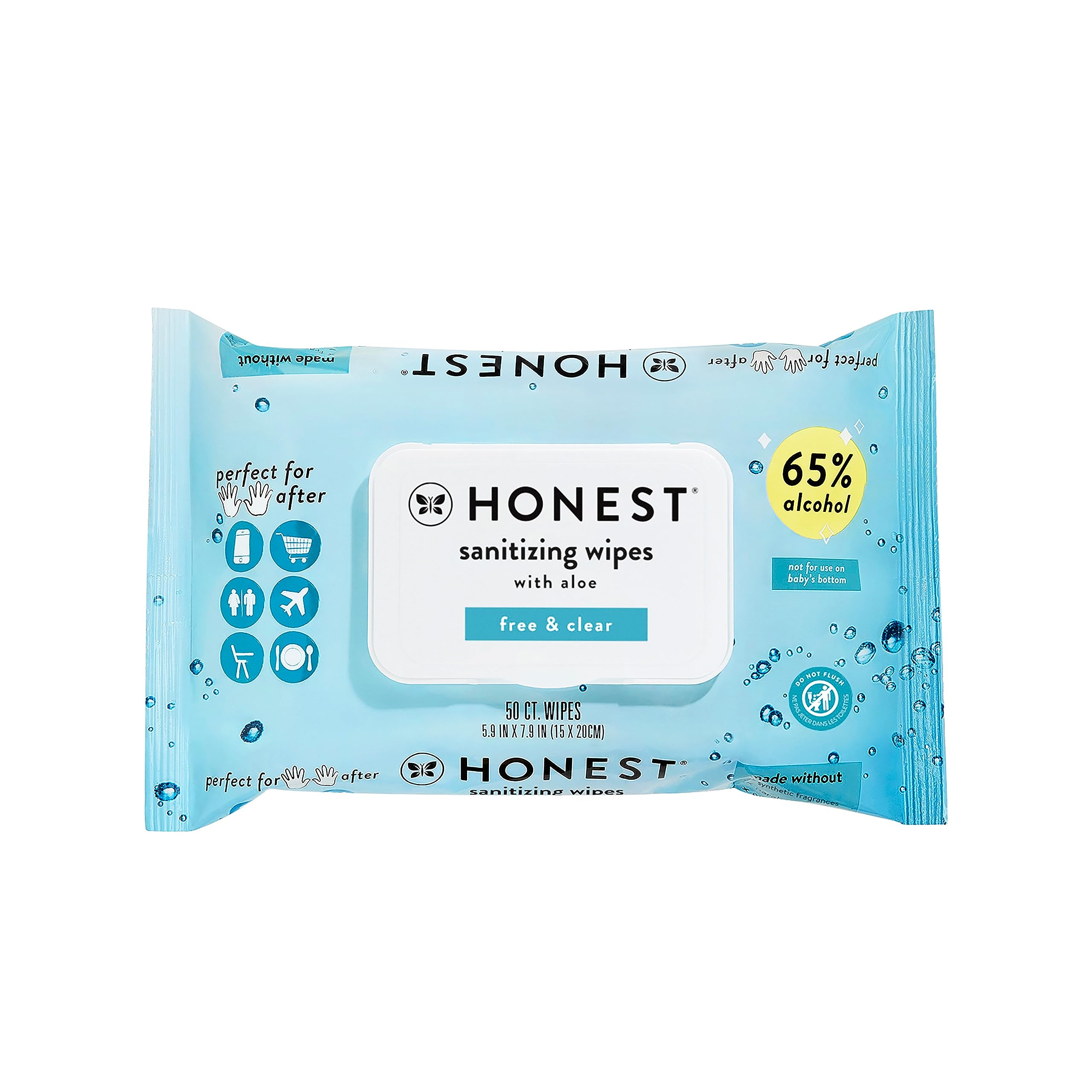 The Honest Company Alcohol Sanitizing Wipes - Kills 99.9% of Germs, Aloe Vera Infused, Unscented Disinfectant Wipes (50 Count Pack) - Perfect for Home, Office, Travel & On-The-Go Hygiene