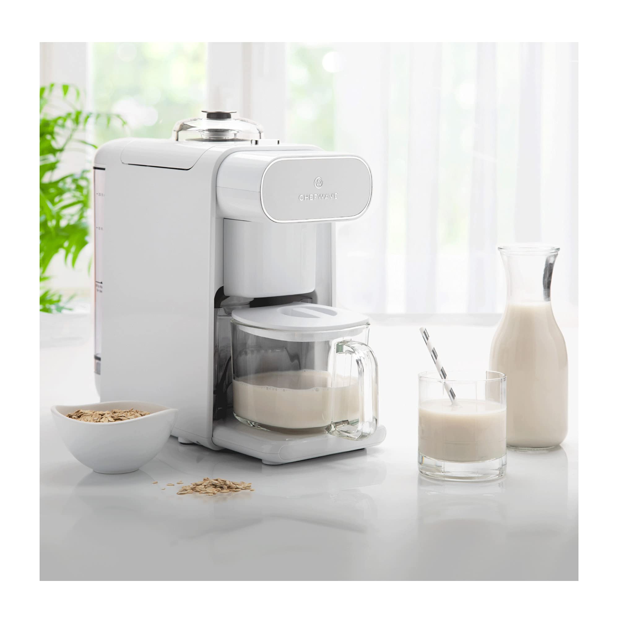 ChefWave Vegan Nut Milk Maker Machine - Dairy-Free Almond, Soy, Oat, Cashew, Coconut & Macadamia Milk Maker with No Soaking, Auto-Clean & Delay Start | Includes Recipe Book | Perfect for Home Kitchens, Vegan Lifestyles & Healthy Breakfasts (Silver/Black)