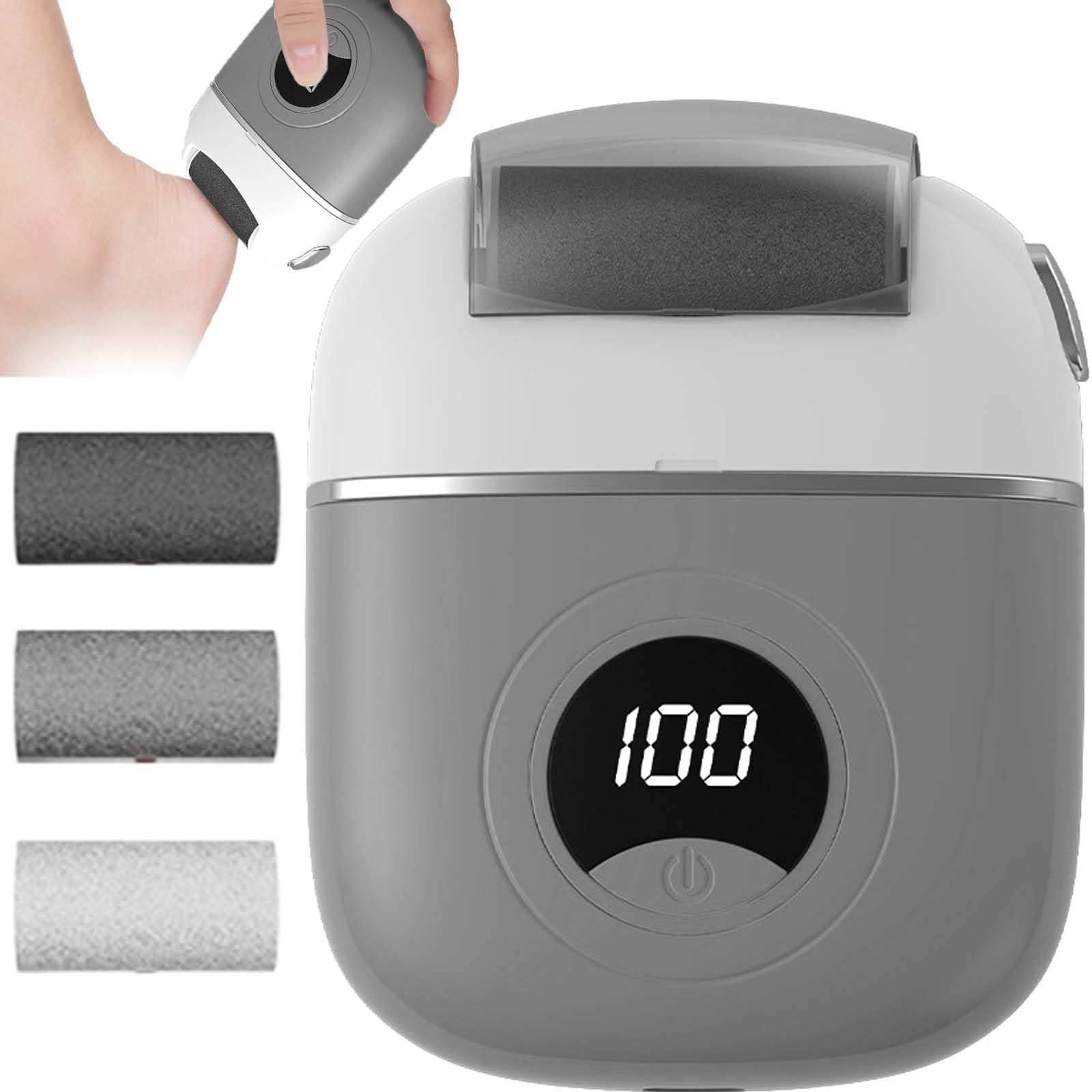 USB Rechargeable Electric Callus Remover for Feet - Professional Foot File & Heel Grinding Machine with Digital Display - Dry Dead Skin & Callus Treatment for Men & Women - Perfect for Home Pedicure & Foot Care (Grey)