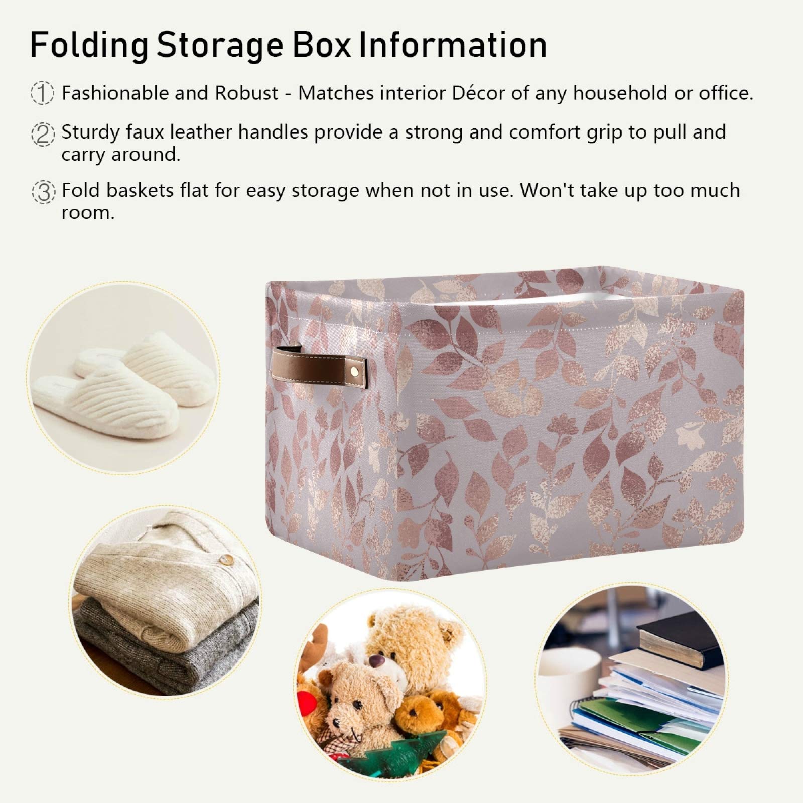 Collapsible Storage Basket with PU Handles - Waterproof Organizer for Nursery, Laundry & Home Decor (Pink & Rose Gold, 1 Pack) | Perfect for Baby Rooms, Closet Organization & Bathroom Storage
