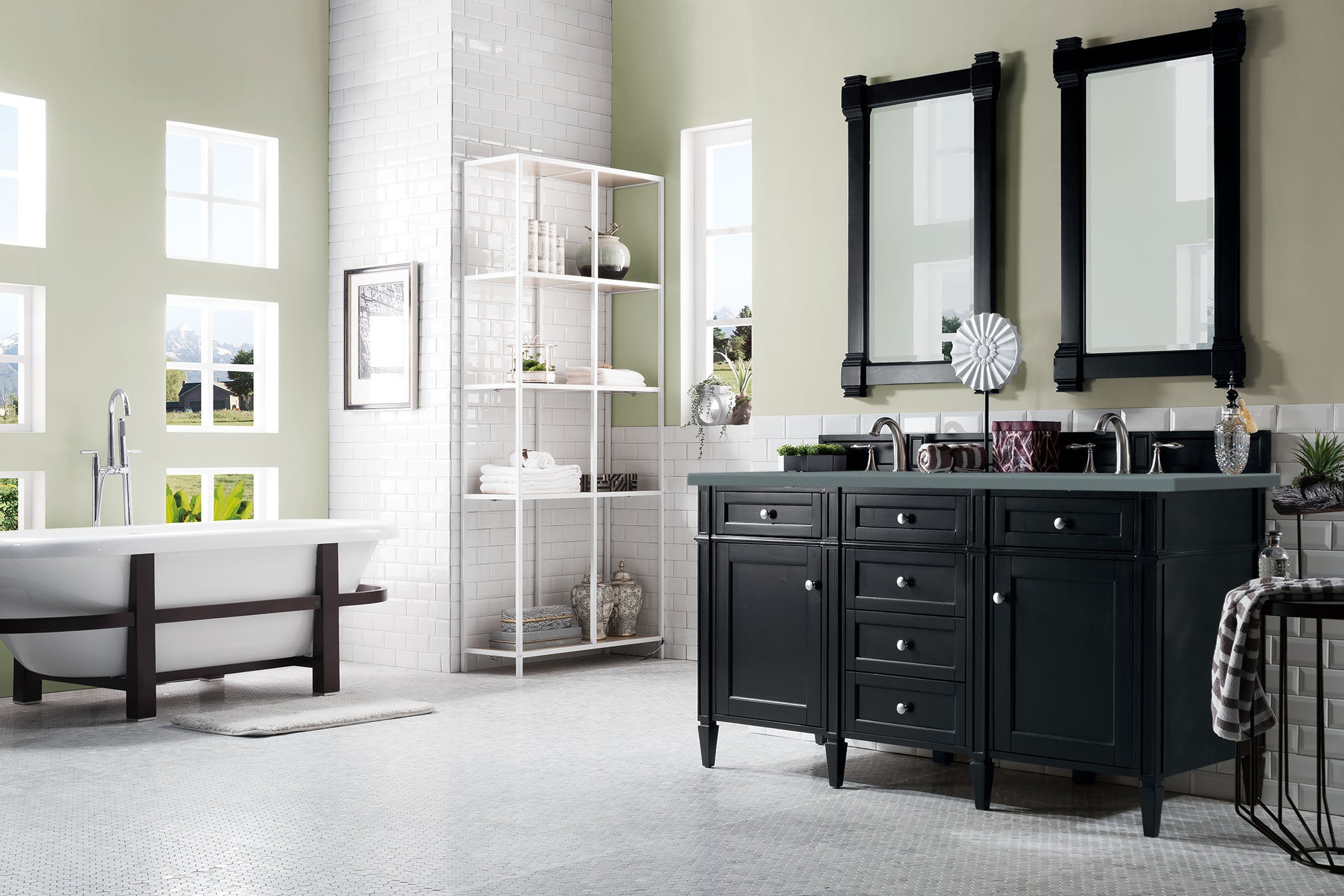 Brittany 60-Inch Black Onyx Double Vanity with 3CM Calacatta Blue Quartz Countertop - Perfect for Modern Bathroom & Master Suite Renovations