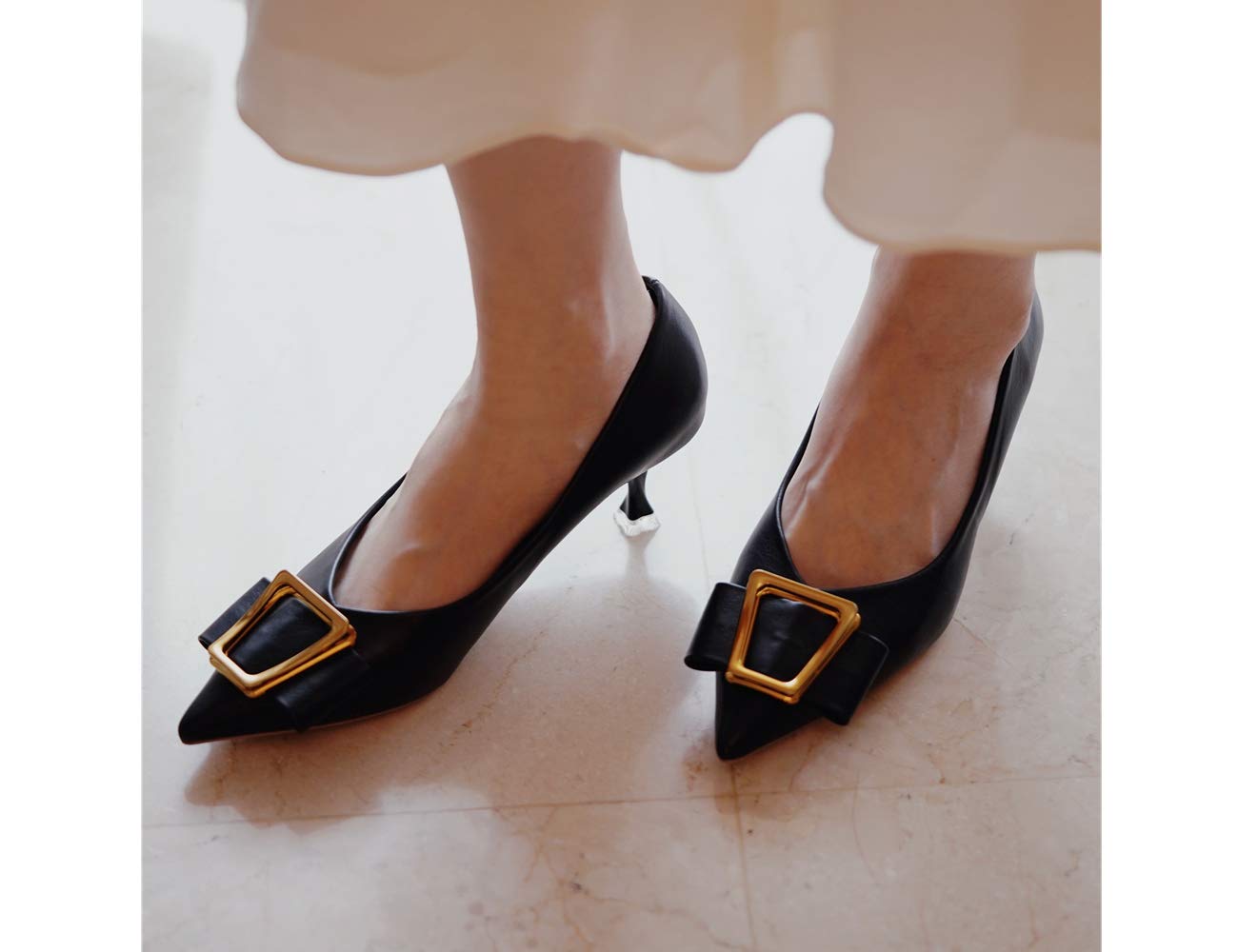C.Paravano Women's Kitten Heel Pumps - Pointed Toe Wedding Shoes with Metal Buckle | Breathable Soft Leather for Office, Cocktail Parties & Date Nights | Spring/Summer Formal Events & Bridal Occasions | Comfortable Dress Shoes for Work, Weddings & Special Occasions