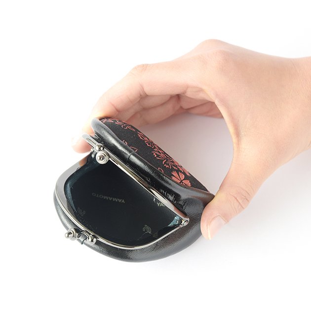 Premium Japanese Deerskin Leather Coin Purse with Urushi Lacquer Clasp - Cherry Blossom & Gray Black - Handmade in Japan - Elegant Gamaguchi Change Purse for Women's Accessories, Gift Giving & Travel Essentials