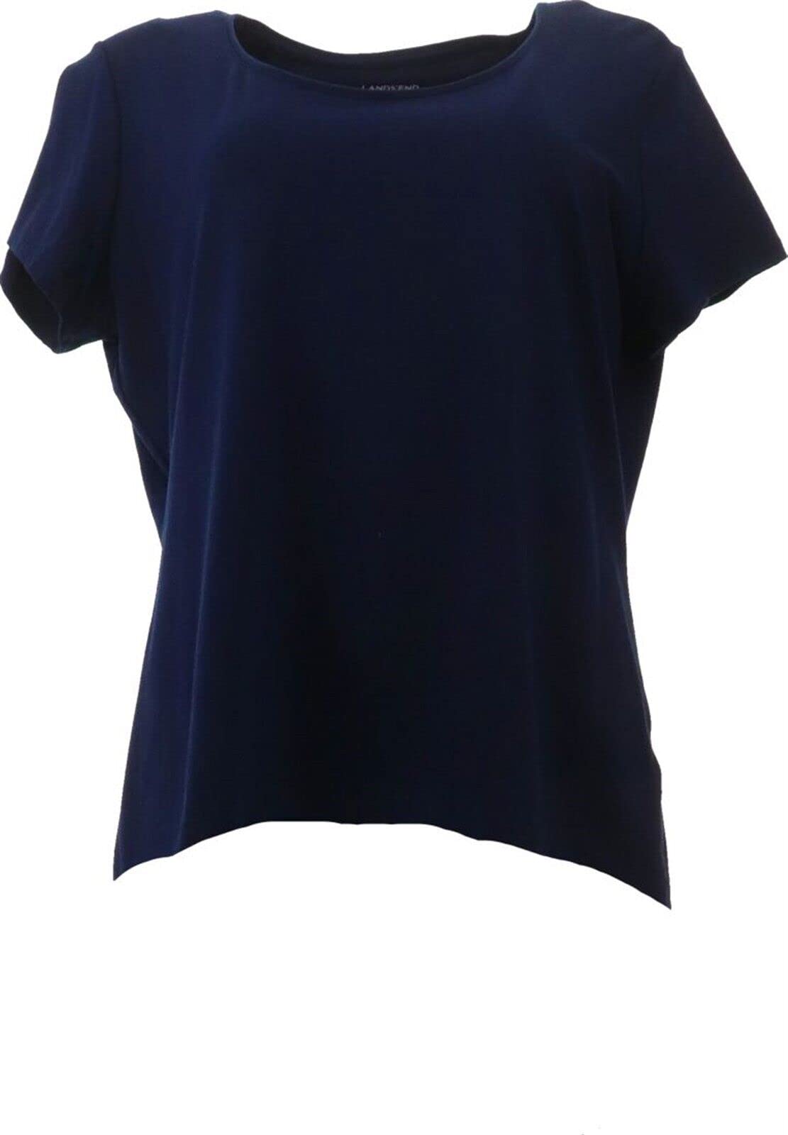 Lands' End Women's Petite Short Sleeve Scoop Neck T-Shirt - Radiant Navy (PS 482719) | Soft Cotton Casual Tee for Everyday Wear & Layering