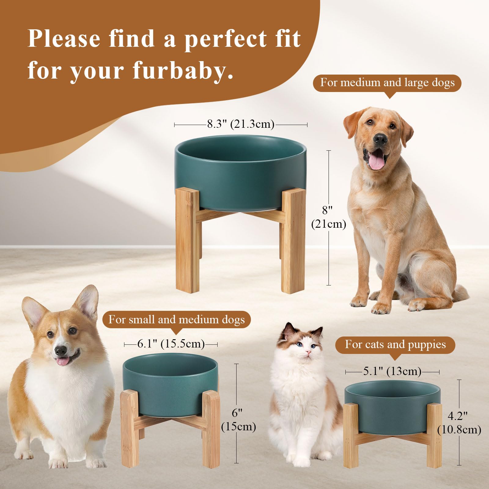 Premium Elevated Ceramic Cat Bowl with Bamboo Stand - Anti-Vomit Raised Pet Food Dish for Cats & Small Dogs - 13.5oz/400ml Grey - Perfect for Stress-Free Feeding & Digestive Health in Kittens, Senior Cats, and Small Breeds