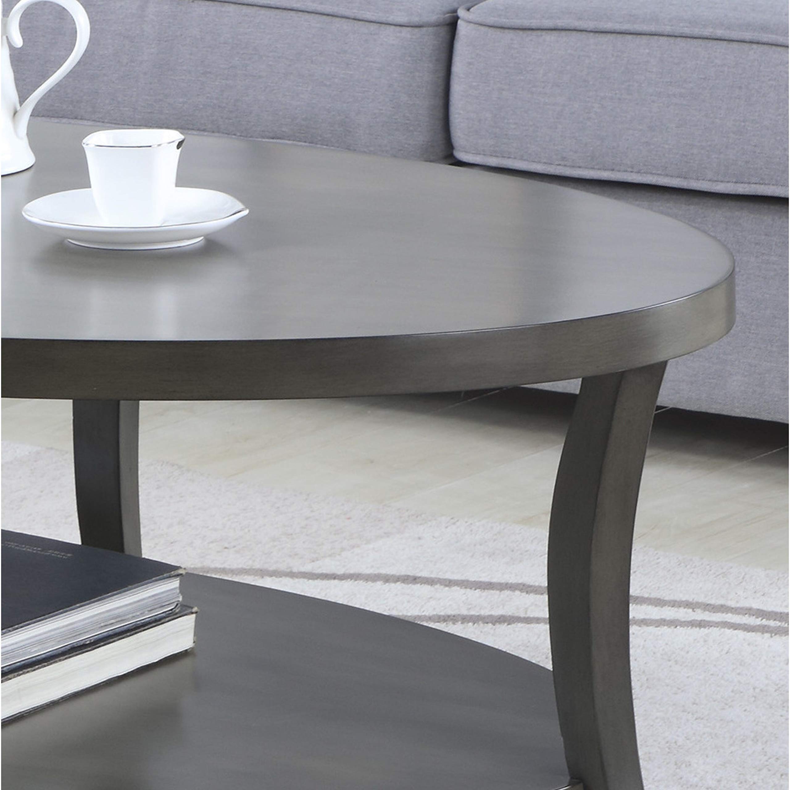 Modern Gray Wooden Oval Coffee Table with Shelf - Stylish Living Room Centerpiece for Small Spaces & Apartments